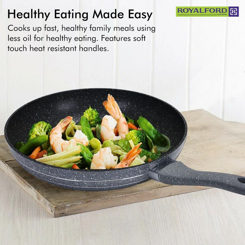 Royalford RF9464 Smart Frypan | Durable Marble Coating | 3.8mm Induction Bottom | Forged Aluminium Body & Soft-Touch Handle | PFOA & PTFE Free | Multi Cooktop Compatible - Image 5