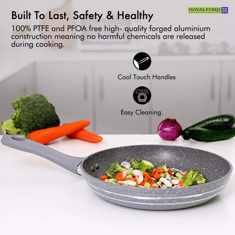 Royalford RF9464 Smart Frypan | Durable Marble Coating | 3.8mm Induction Bottom | Forged Aluminium Body & Soft-Touch Handle | PFOA & PTFE Free | Multi Cooktop Compatible - Image 7