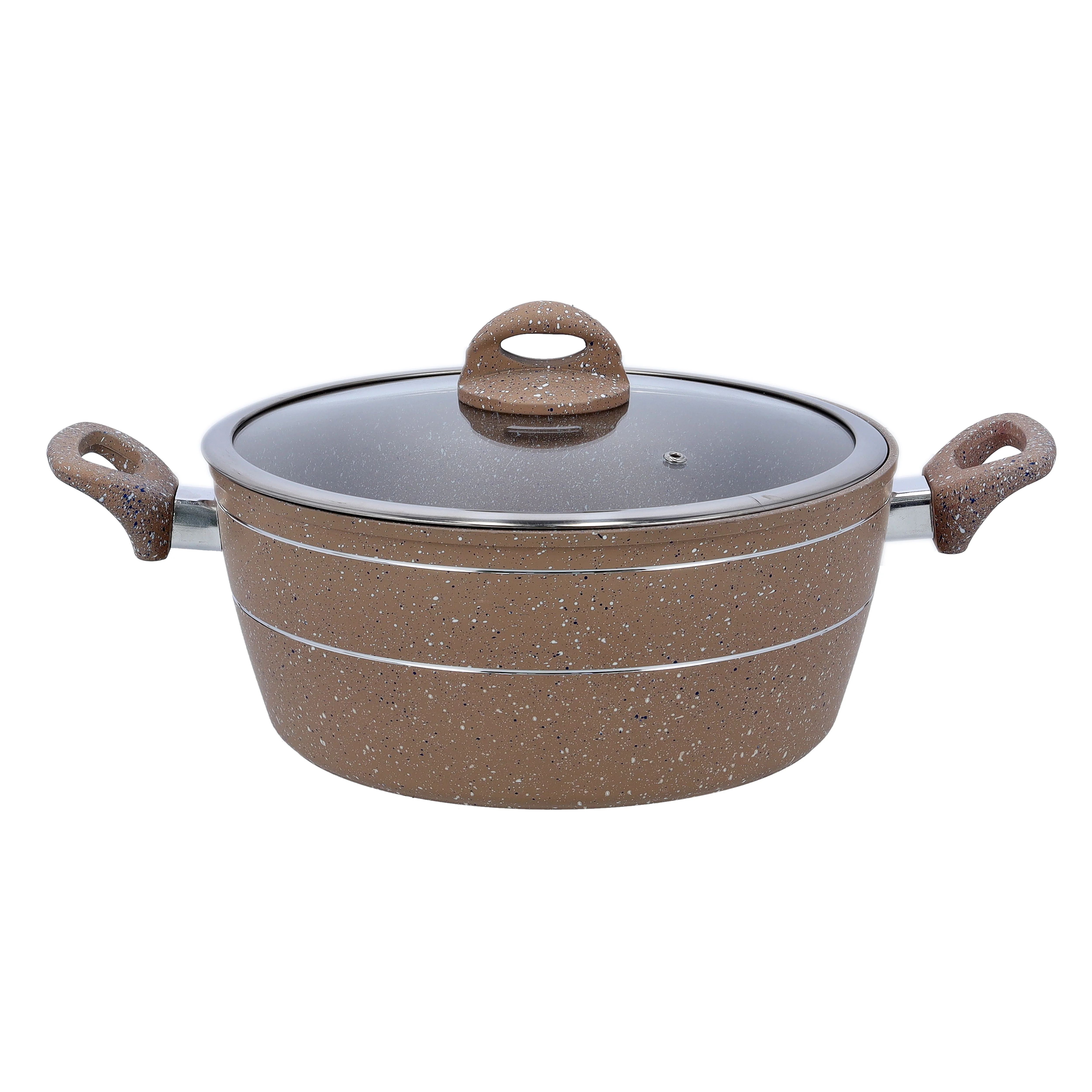 Royalford RF9468BGE Smart Granite Series Casserole 24x10cm | Forged Aluminium Granite Coated Induction Compatible Casserole | Heat-resistant soft-touch handles