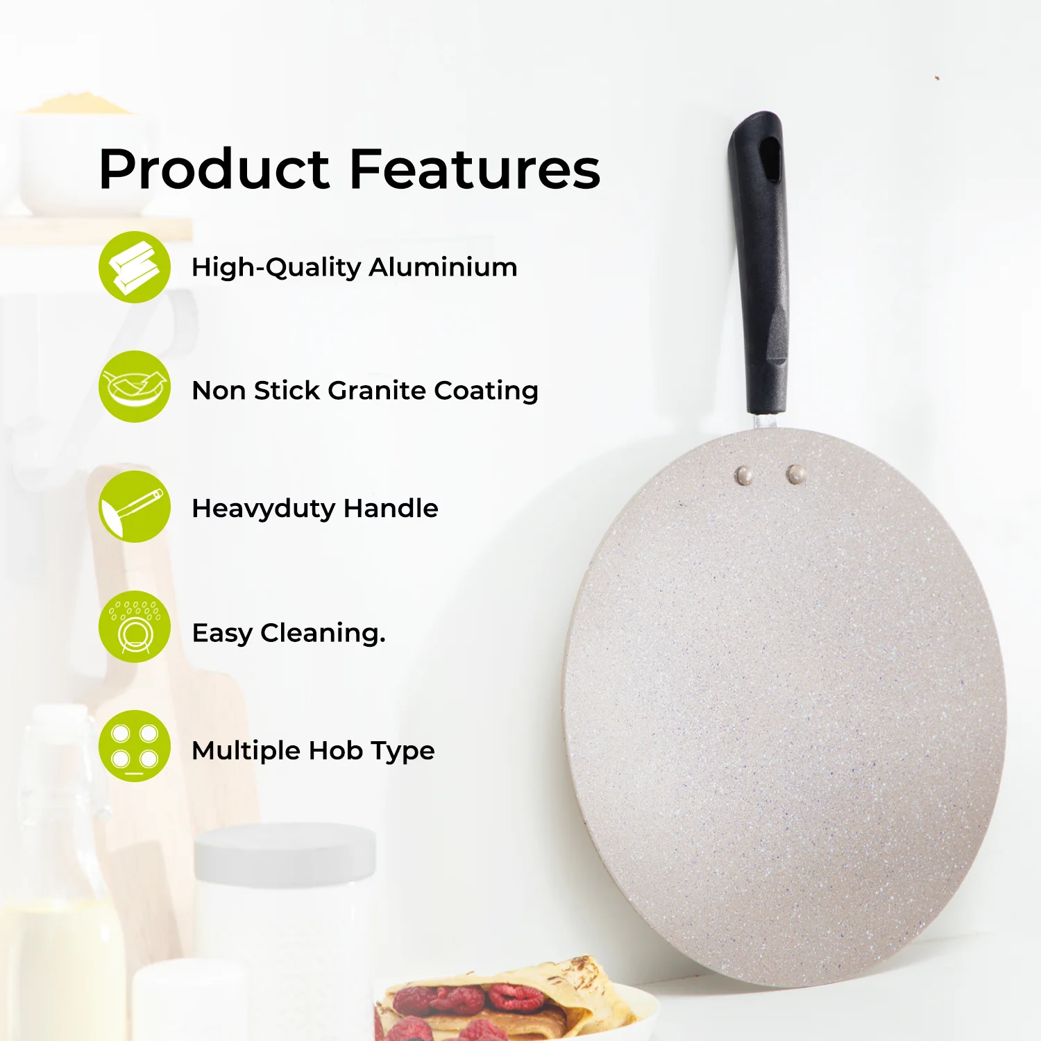 Royalford RF9507BGE Smart Granite Series 30cm Tawa | 5-Layer Non-Stick Forged Aluminium Flat Tawa | 3mm Thick Body | Perfect for Roti, Dosa, Pancake & Healthy Cooking - Image 2