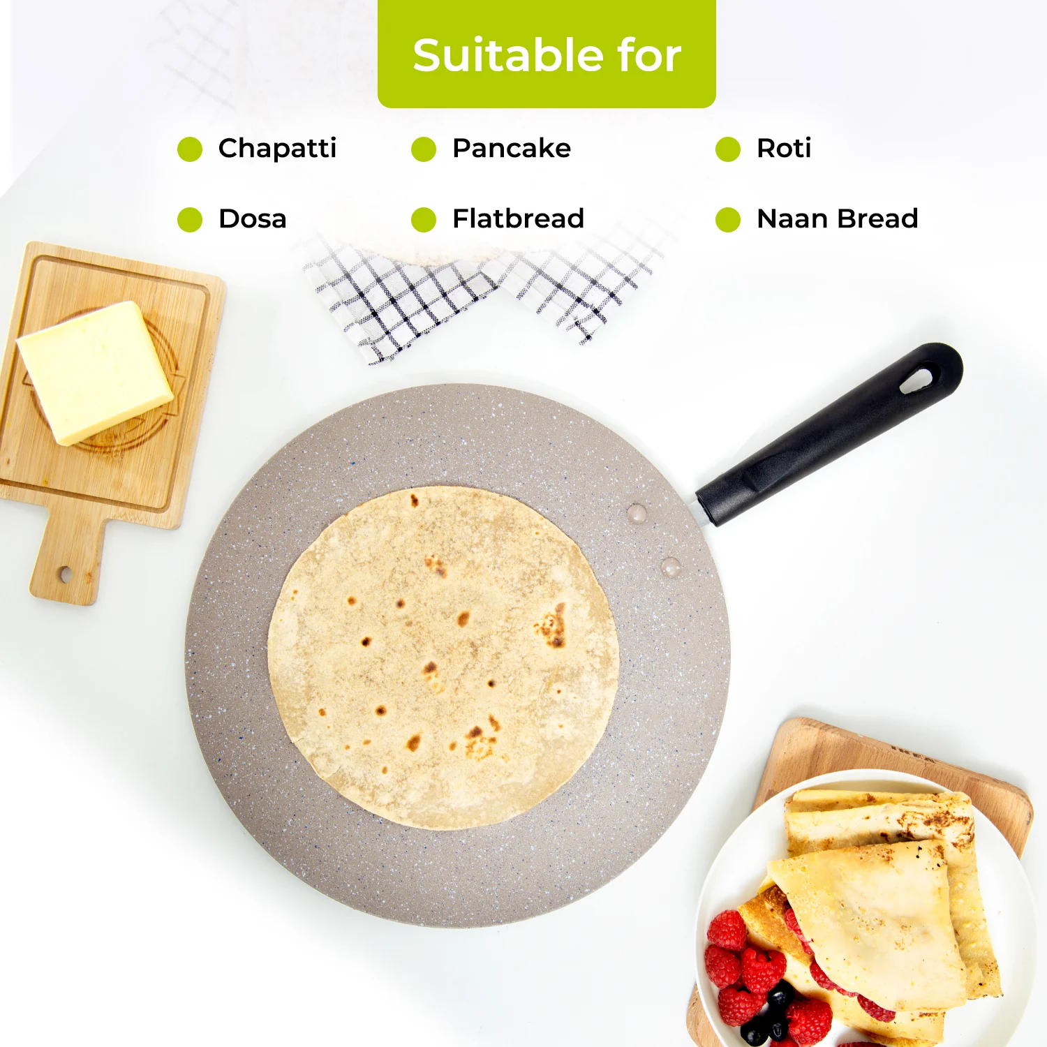 Royalford RF9507BGE Smart Granite Series 30cm Tawa | 5-Layer Non-Stick Forged Aluminium Flat Tawa | 3mm Thick Body | Perfect for Roti, Dosa, Pancake & Healthy Cooking - Image 4