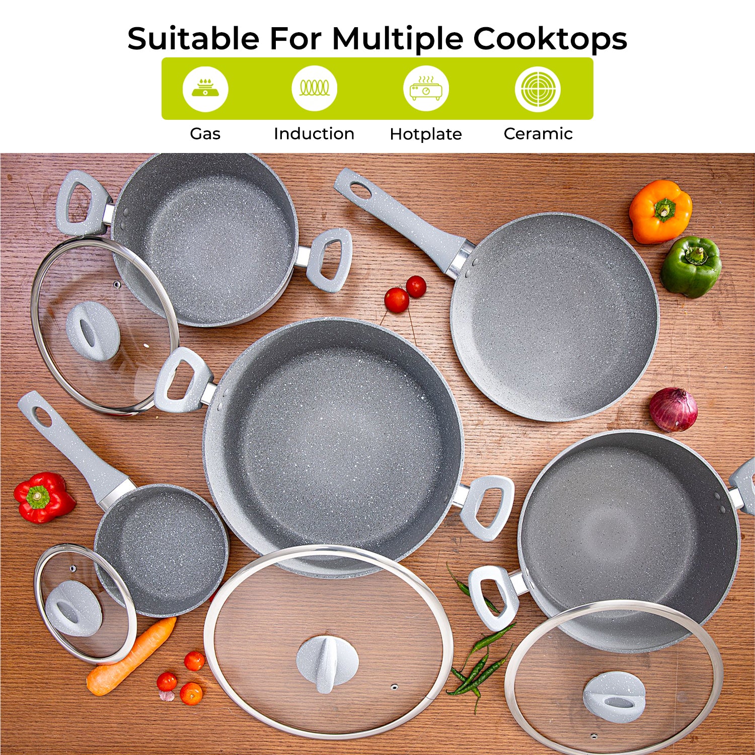 Royalford RF9555 Smart Granite 9 PCS Forged Aluminium Cookware Set with Lids | Durable Design | Marble Coated Interior | 3.8mm Induction Base | Soft Touch Handles - Image 3