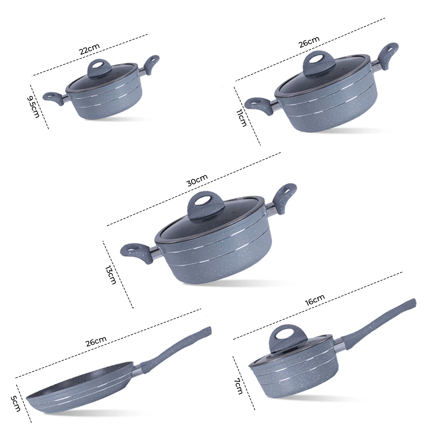 Royalford RF9555 Smart Granite 9 PCS Forged Aluminium Cookware Set with Lids | Durable Design | Marble Coated Interior | 3.8mm Induction Base | Soft Touch Handles - Image 5