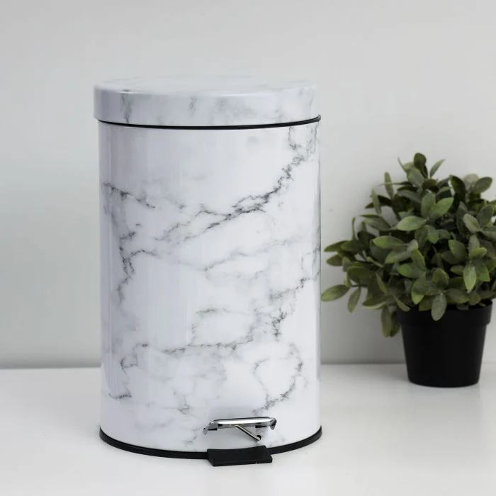 Royalford RF9581 5L Marble Design Dust Bin - Portable Light Weight Household Round Rubbish Bin with Ergonomic Design & Compact Lid | Comfortable Handle| Perfect for Bathroom, Kitchen, Office & More - Image 3