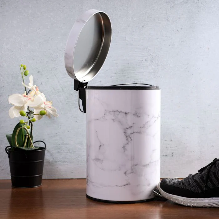 Royalford RF9581 5L Marble Design Dust Bin - Portable Light Weight Household Round Rubbish Bin with Ergonomic Design & Compact Lid | Comfortable Handle| Perfect for Bathroom, Kitchen, Office & More - Image 6