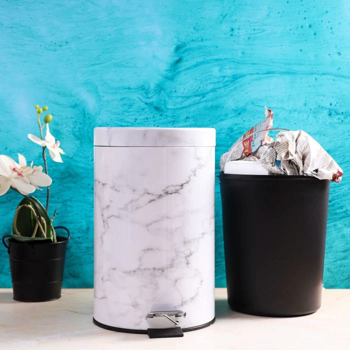 Royalford RF9581 5L Marble Design Dust Bin - Portable Light Weight Household Round Rubbish Bin with Ergonomic Design & Compact Lid | Comfortable Handle| Perfect for Bathroom, Kitchen, Office & More - Image 7
