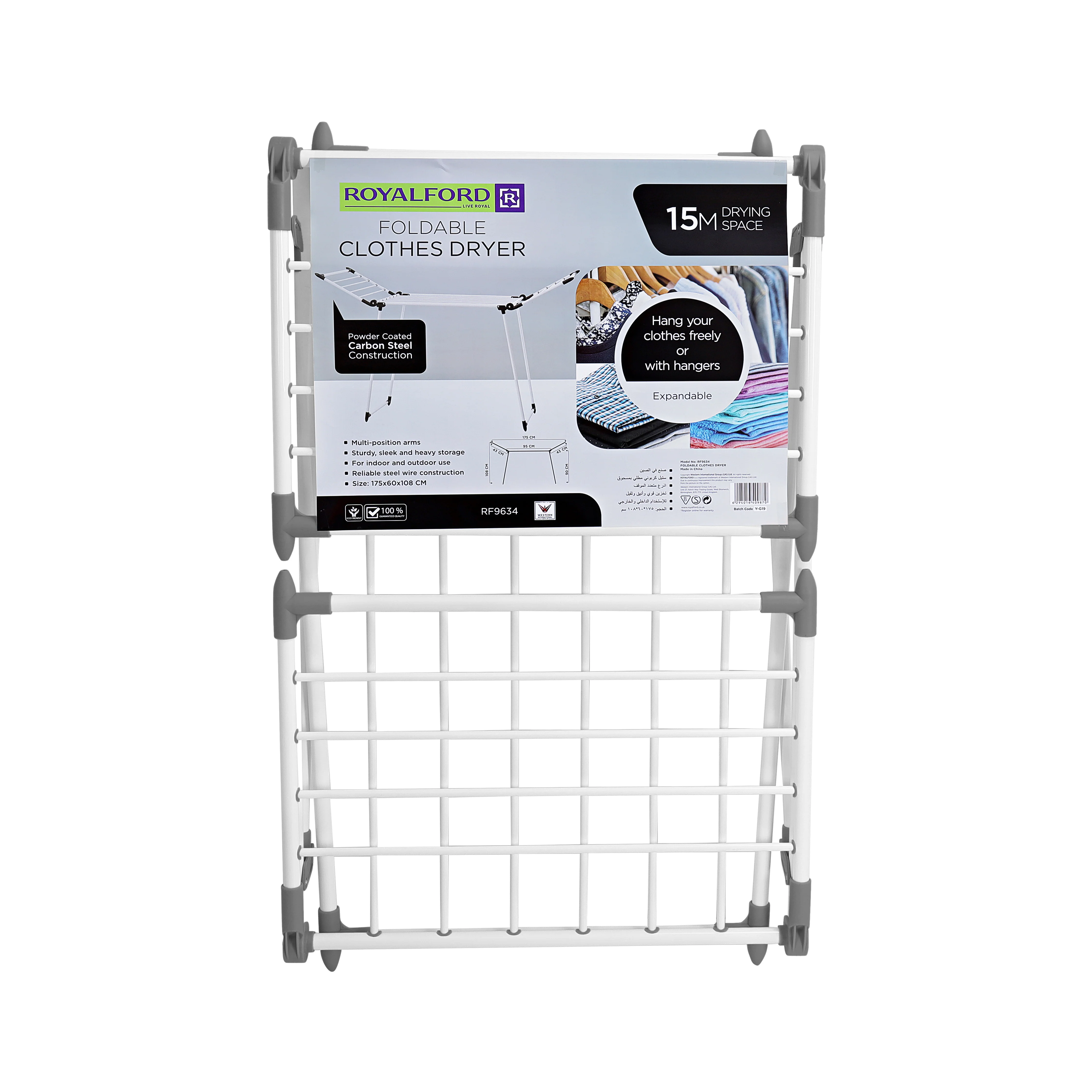 Royalford RF9634 Foldable Clothes Dryer | Expandable Steel Drying Rack | 15M Drying Space | Multi-Position Arms | Rust-Resistant Design for Indoor & Outdoor Use - Image 3