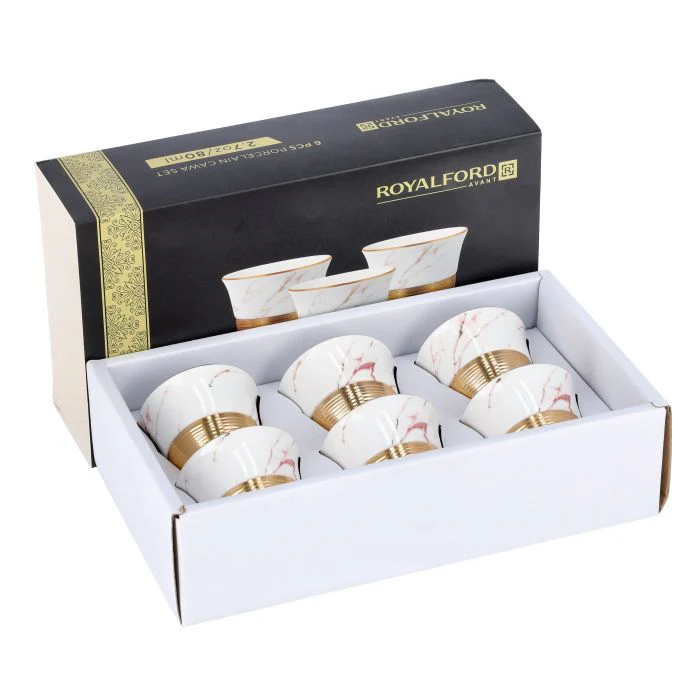 Royalford RF9638 6Pcs Thick Wall Porcelain Cawa Set - Insulated Walled Heat Resistant Cappuccino Latte Tea Drinking Mugs for Hot and Cold Drinks | Dishwasher Washer Safe | Ideal for Housewarming Gifts - Image 4