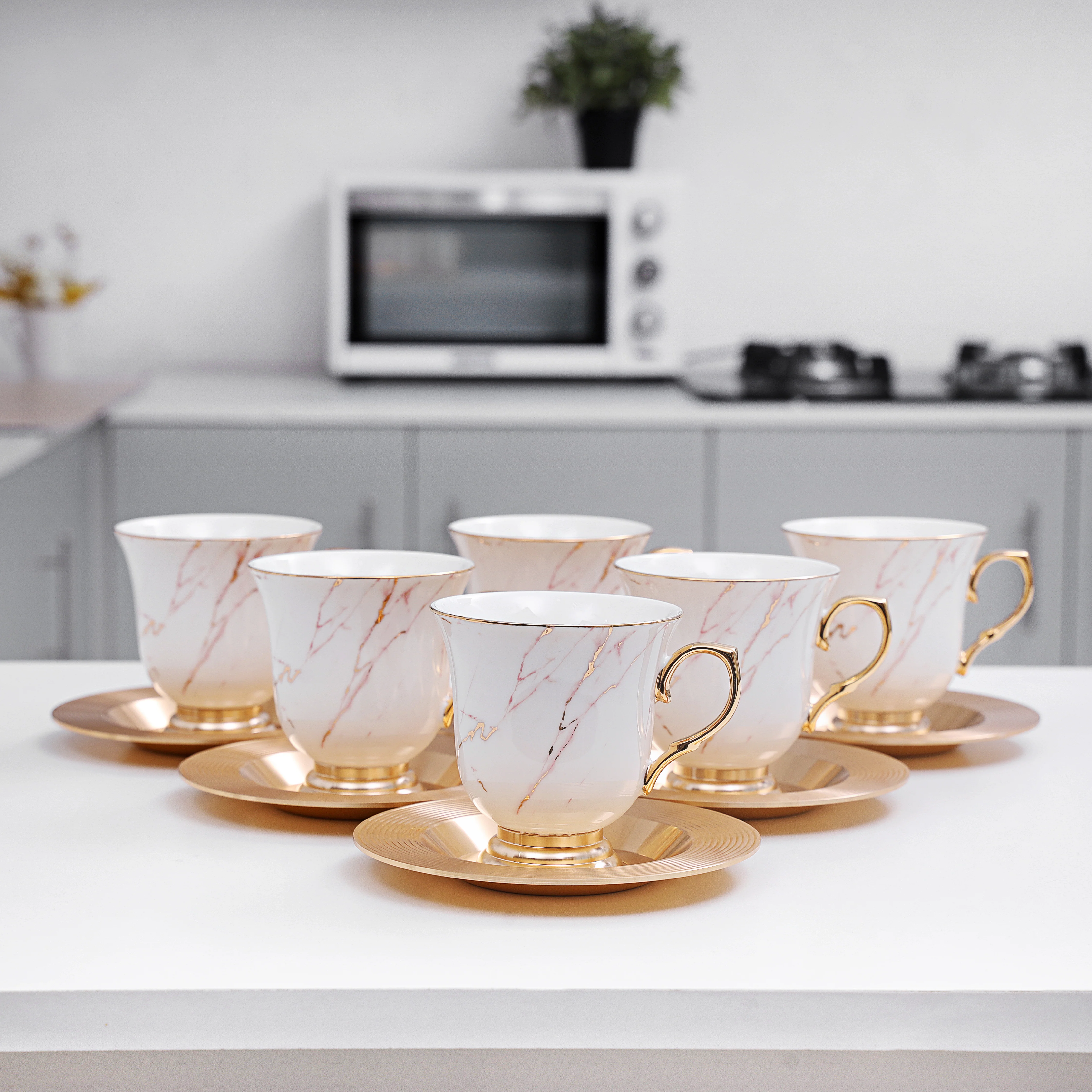Royalford RF9639 Porcelain 12-Pcs Tea Set | Premium 6 Cups + 6 Saucers Pack | Elegant Scratch & Heat-Resistant Design | Luxury Gift Box for Home, Parties & Daily Use - Image 2