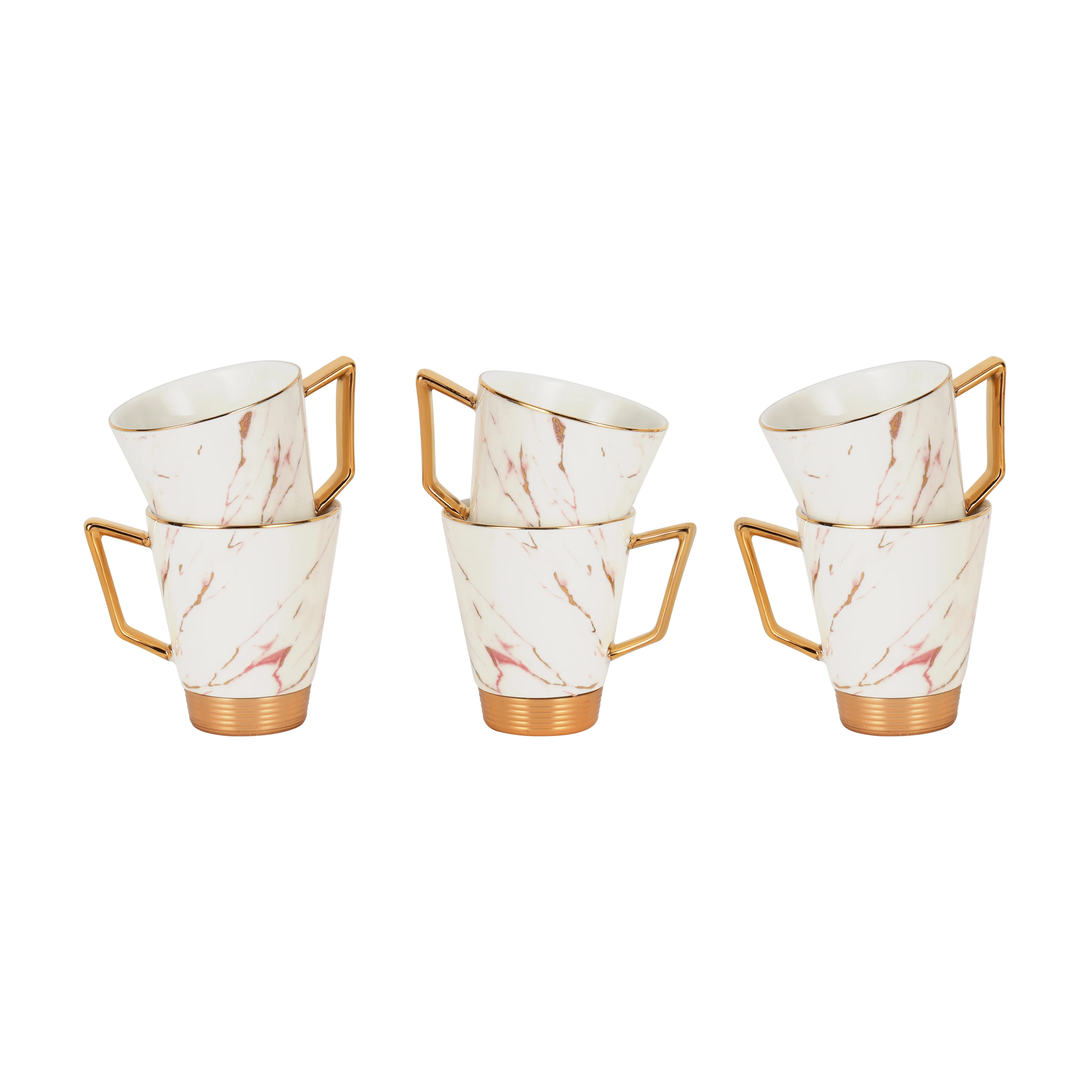 Royalford RF9640 12 Pcs Porcelain Tea Set | 6 Cups & 6 Saucers | Premium Porcelain with Gold Finish | Heat-Resistant | Scratch-Resistant | Elegant Marble Design - Image 2
