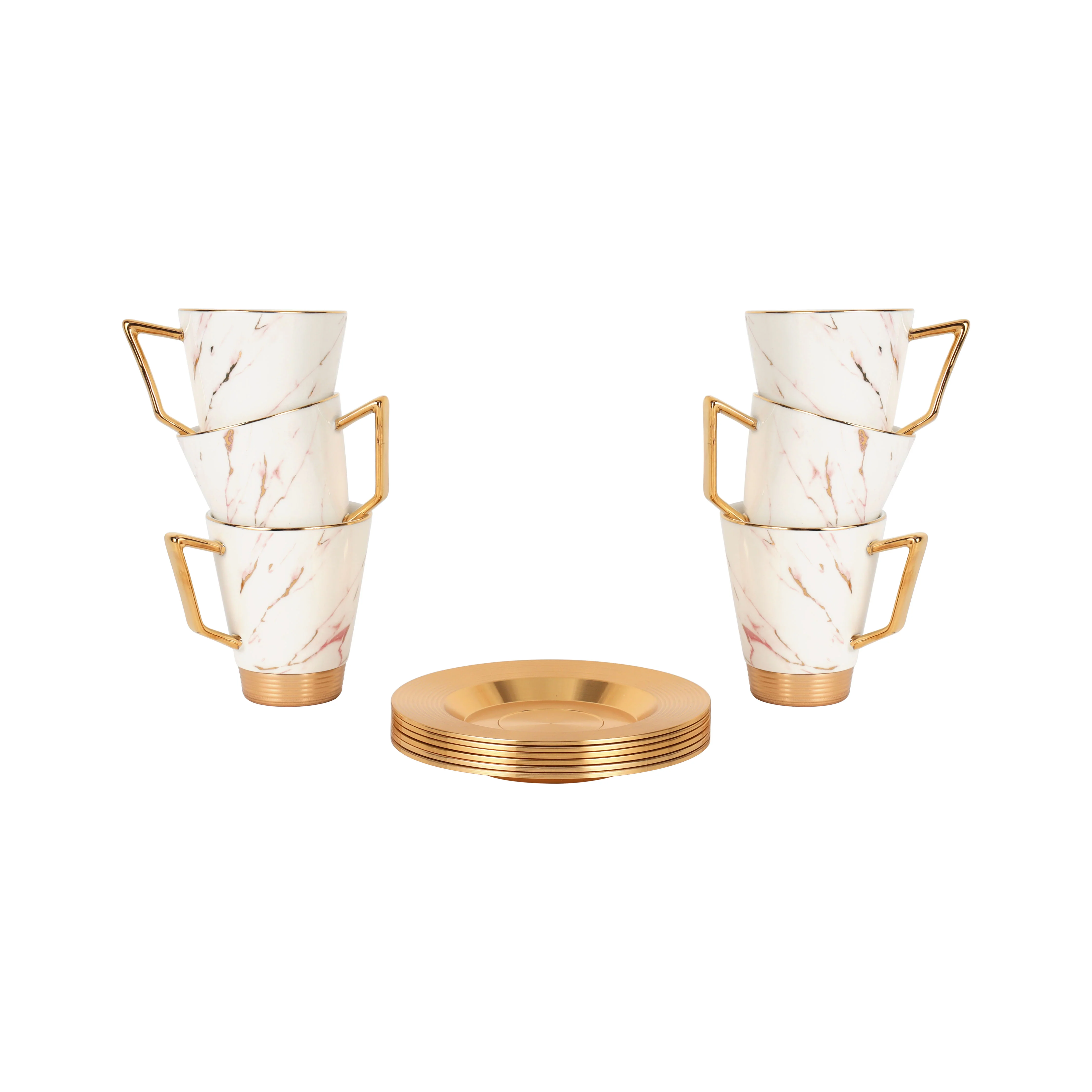 Royalford RF9640 12 Pcs Porcelain Tea Set | 6 Cups & 6 Saucers | Premium Porcelain with Gold Finish | Heat-Resistant | Scratch-Resistant | Elegant Marble Design - Image 3