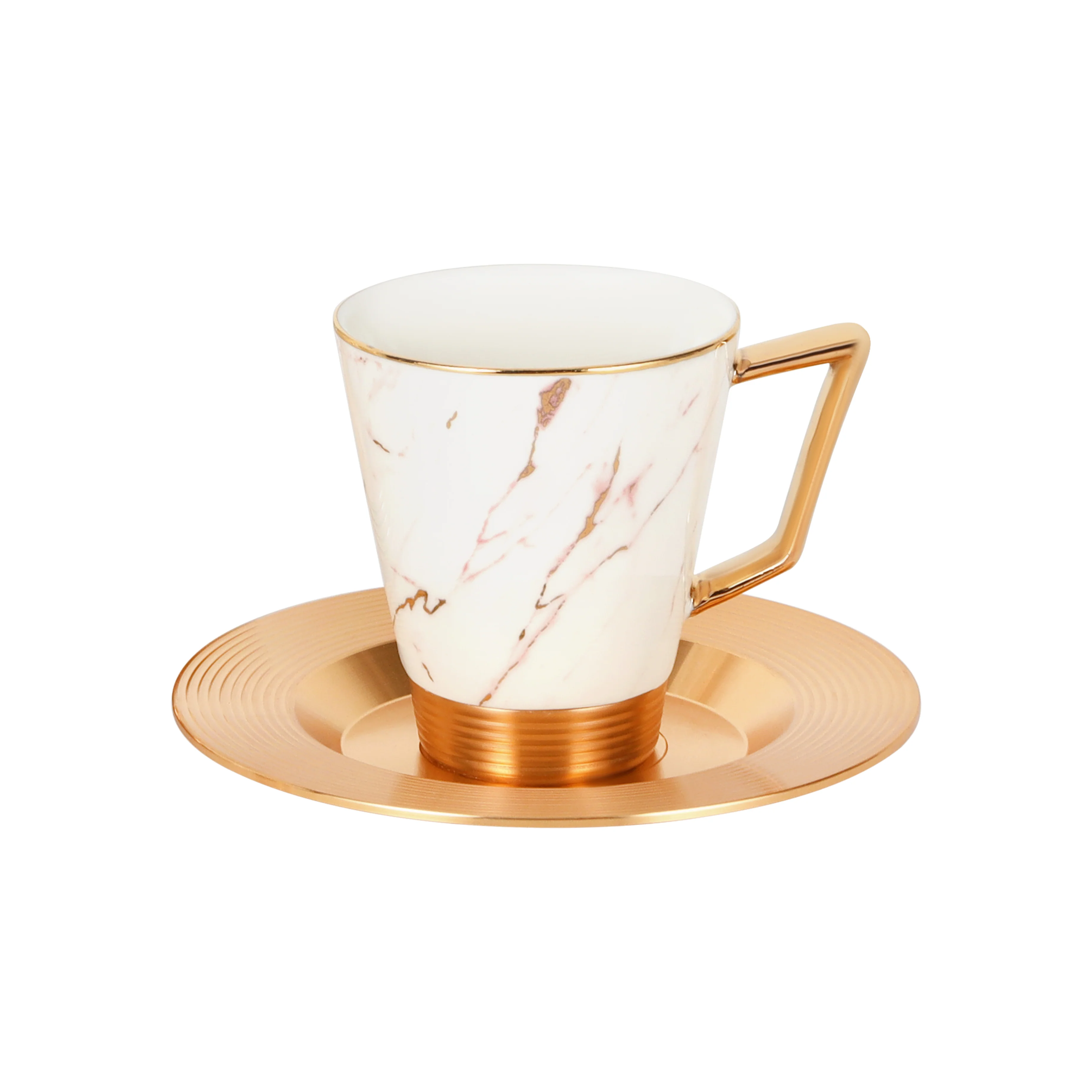 Royalford RF9640 12 Pcs Porcelain Tea Set | 6 Cups & 6 Saucers | Premium Porcelain with Gold Finish | Heat-Resistant | Scratch-Resistant | Elegant Marble Design - Image 4