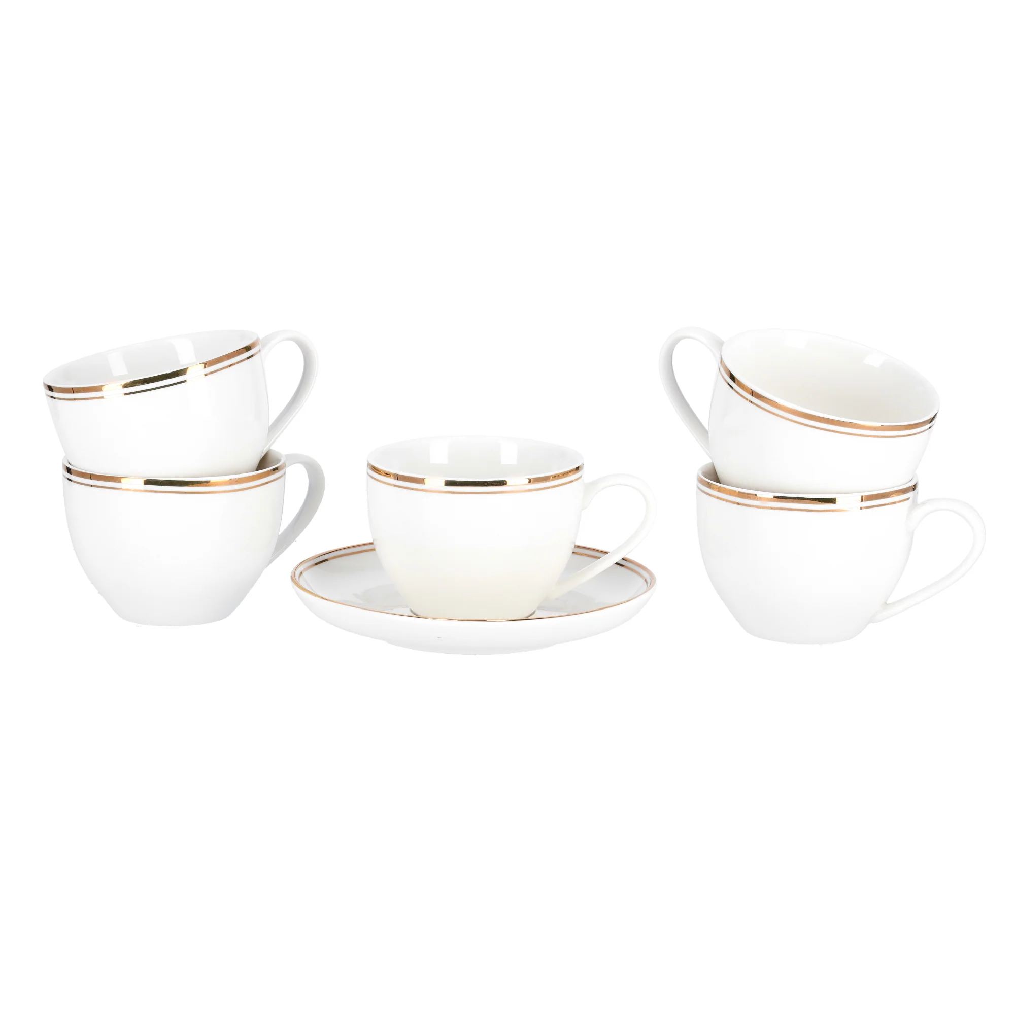 Royalford RF9653 6PCS Bone China Cup & Saucer Set | 220ml Capacity | Pearl White Finish with Elegant Golden Rim | Durable & extra chip-resistant Tea & Coffee Cups