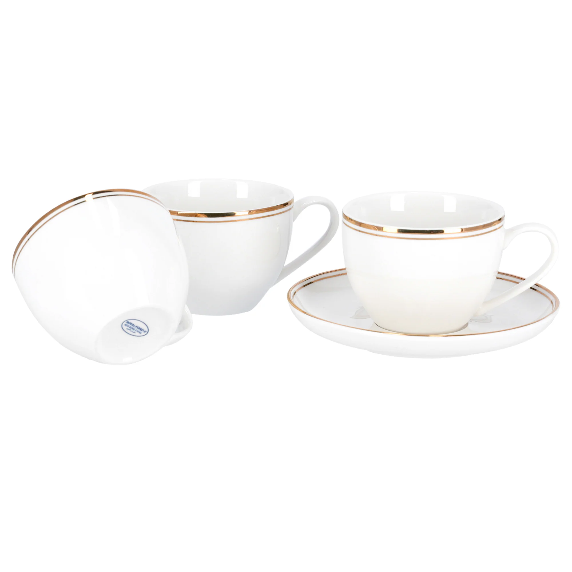 Royalford RF9653 6PCS Bone China Cup & Saucer Set | 220ml Capacity | Pearl White Finish with Elegant Golden Rim | Durable & extra chip-resistant Tea & Coffee Cups - Image 3