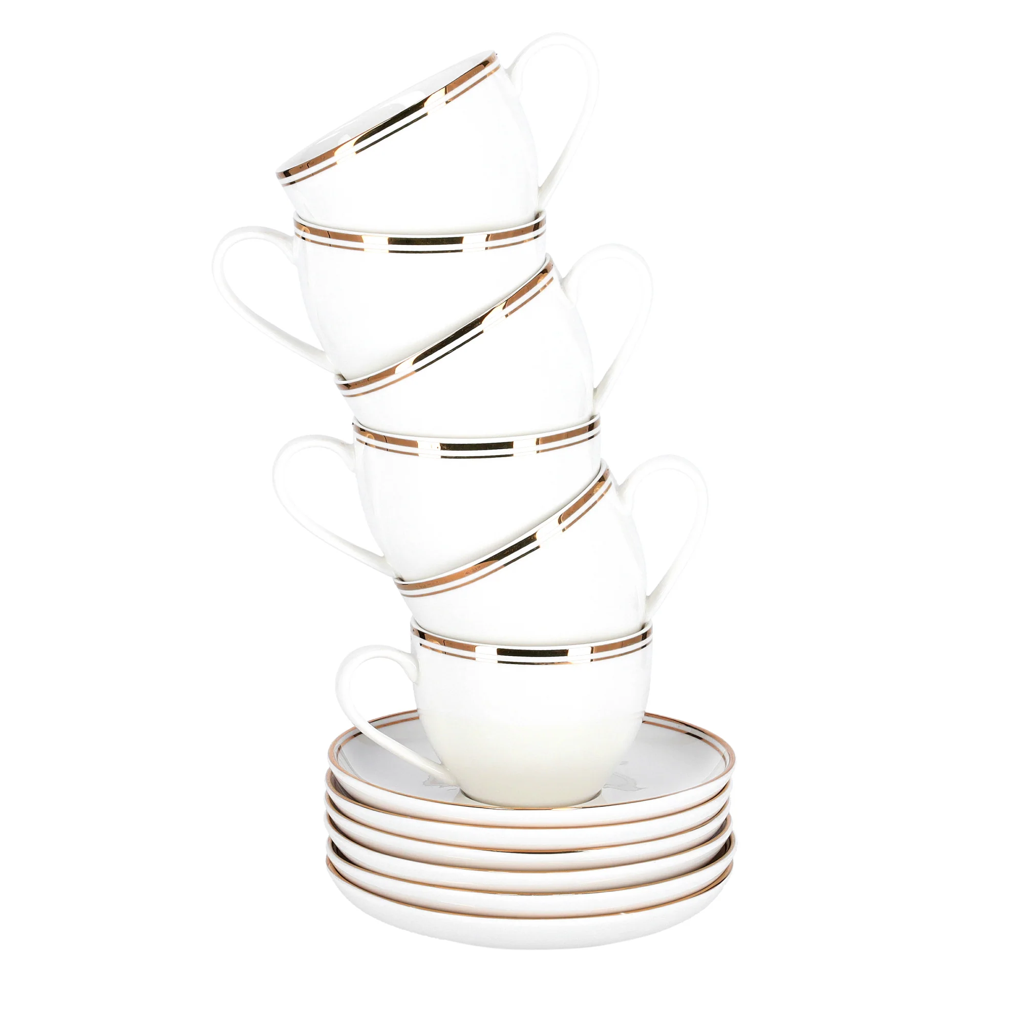 Royalford RF9653 6PCS Bone China Cup & Saucer Set | 220ml Capacity | Pearl White Finish with Elegant Golden Rim | Durable & extra chip-resistant Tea & Coffee Cups - Image 4