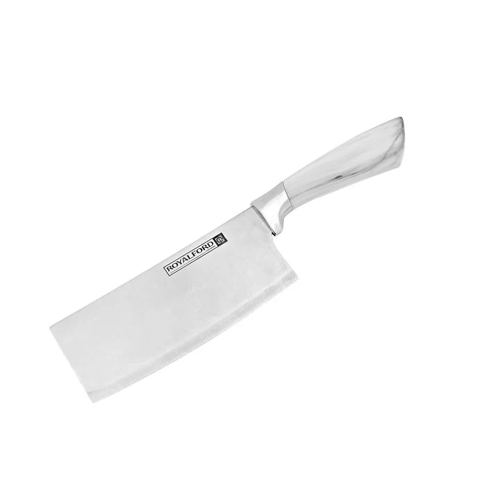 Royalford RF9665 8-Piece Kitchen Knives Set | High-Grade Stainless Steel Blades| Stylish Marble Finish Handles| Rotating Stand |  Scissors & Sharpener Included - Image 3