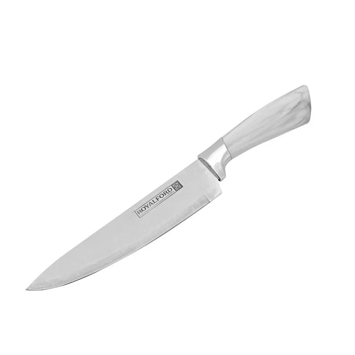 Royalford RF9665 8-Piece Kitchen Knives Set | High-Grade Stainless Steel Blades| Stylish Marble Finish Handles| Rotating Stand |  Scissors & Sharpener Included - Image 4