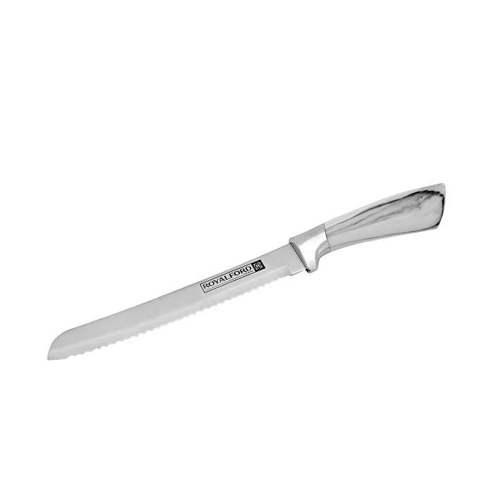Royalford RF9665 8-Piece Kitchen Knives Set | High-Grade Stainless Steel Blades| Stylish Marble Finish Handles| Rotating Stand |  Scissors & Sharpener Included - Image 6