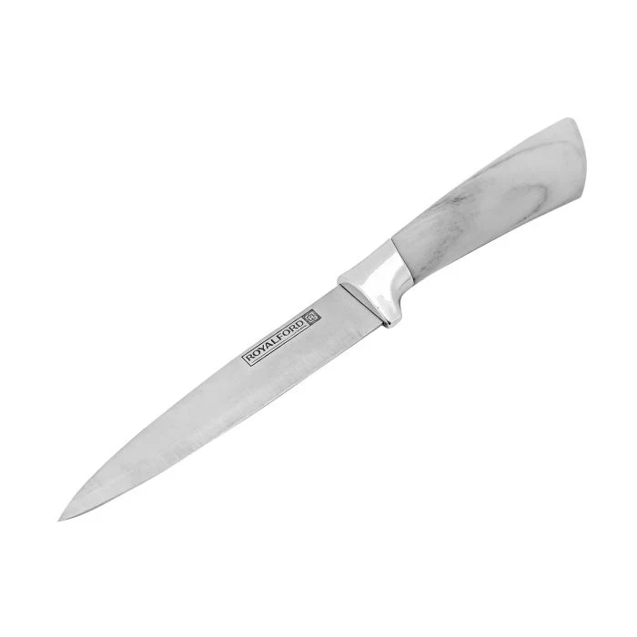 Royalford RF9665 8-Piece Kitchen Knives Set | High-Grade Stainless Steel Blades| Stylish Marble Finish Handles| Rotating Stand |  Scissors & Sharpener Included - Image 7