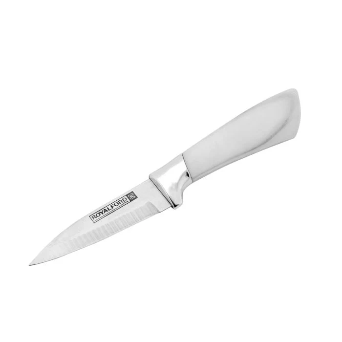 Royalford RF9665 8-Piece Kitchen Knives Set | High-Grade Stainless Steel Blades| Stylish Marble Finish Handles| Rotating Stand |  Scissors & Sharpener Included - Image 8