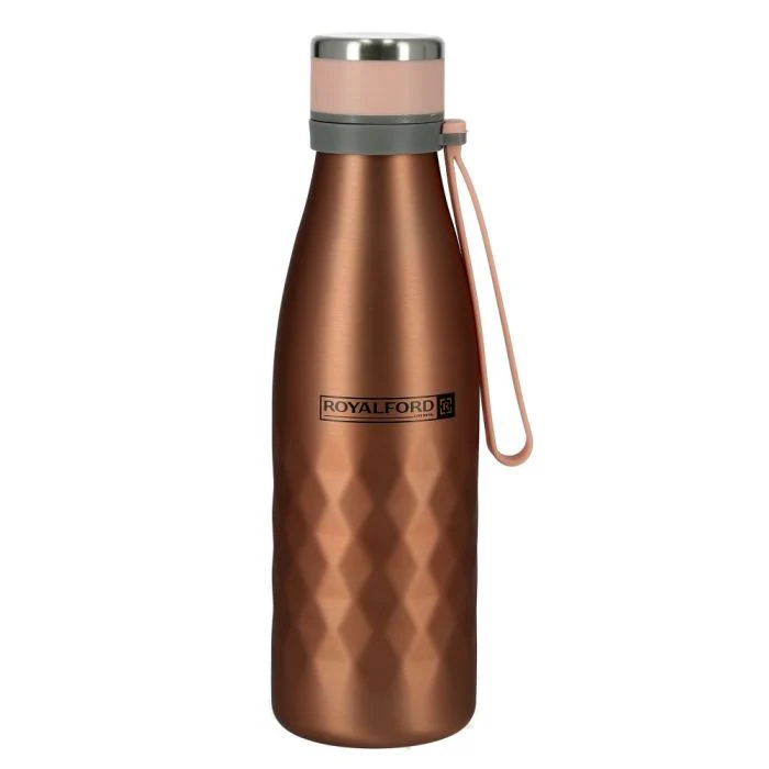 Royalford RF9670 550ml Stainless Steel Sports Water Bottle - Reusable Water Bottle Wide Mouth with Hanging Clip | Sports Bottle | Perfect while Travelling, Camping, Trekking & More | 1 Year Warranty (Rose Gold) - Image 3