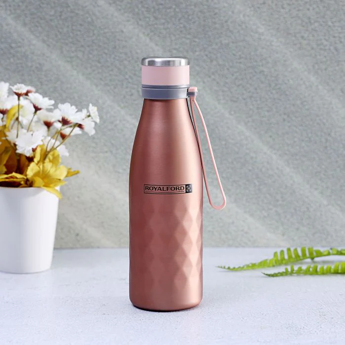Royalford RF9670 550ml Stainless Steel Sports Water Bottle - Reusable Water Bottle Wide Mouth with Hanging Clip | Sports Bottle | Perfect while Travelling, Camping, Trekking & More | 1 Year Warranty (Rose Gold) - Image 5