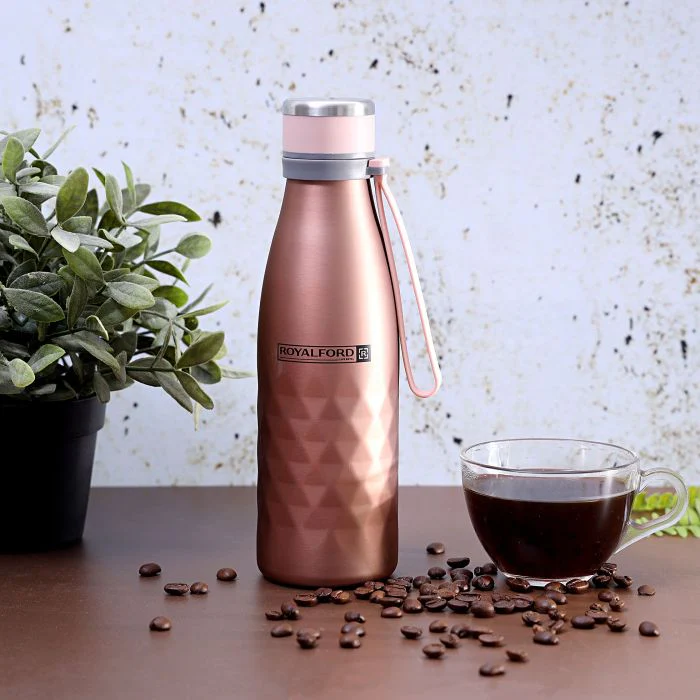 Royalford RF9670 550ml Stainless Steel Sports Water Bottle - Reusable Water Bottle Wide Mouth with Hanging Clip | Sports Bottle | Perfect while Travelling, Camping, Trekking & More | 1 Year Warranty (Rose Gold) - Image 7