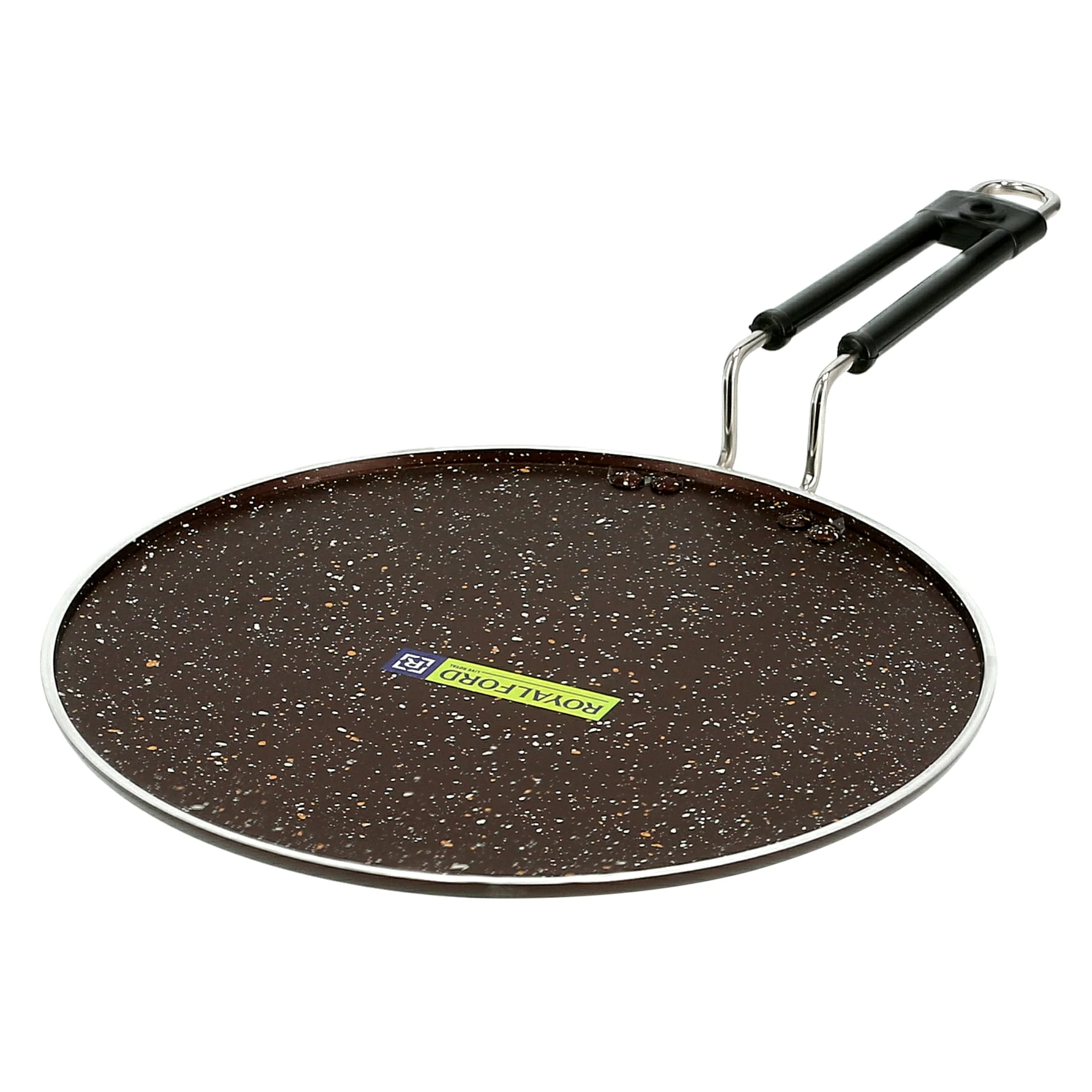 Royalford RF9704 Aluminium Granite Non-Stick Flat Tawa | Cool Touch Long Handle | Multipurpose Cooking Pan | Even Heat Distribution & Multi-Hob Compatibility Use Ready