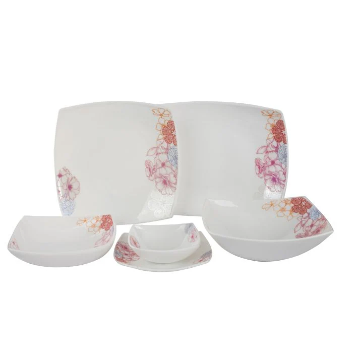 Royalford RF9754 27Pcs Opal Ware Dinner Set - Floral Design Plates, Bowls | Comfortable Handling | Perfect for family everyday use, & family Get- together, restaurant, banquet & More (Red & Blue Design) - Image 3