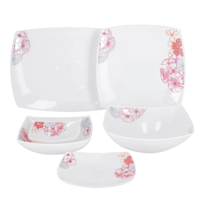 Royalford RF9754 27Pcs Opal Ware Dinner Set - Floral Design Plates, Bowls | Comfortable Handling | Perfect for family everyday use, & family Get- together, restaurant, banquet & More (Red & Blue Design) - Image 4