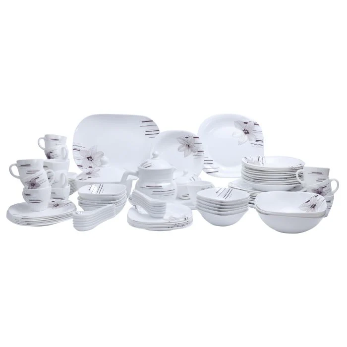 Royalford RF9759 97Pcs Opal Ware Dinner Set - Floral Design Plates, Bowls, Spoons, Cup & Saucer Tea Pot | Comfortable Handling | Ideal for Everyday Use, Family Get- Together, Restaurant, Banquet (Purple Design) - Image 3