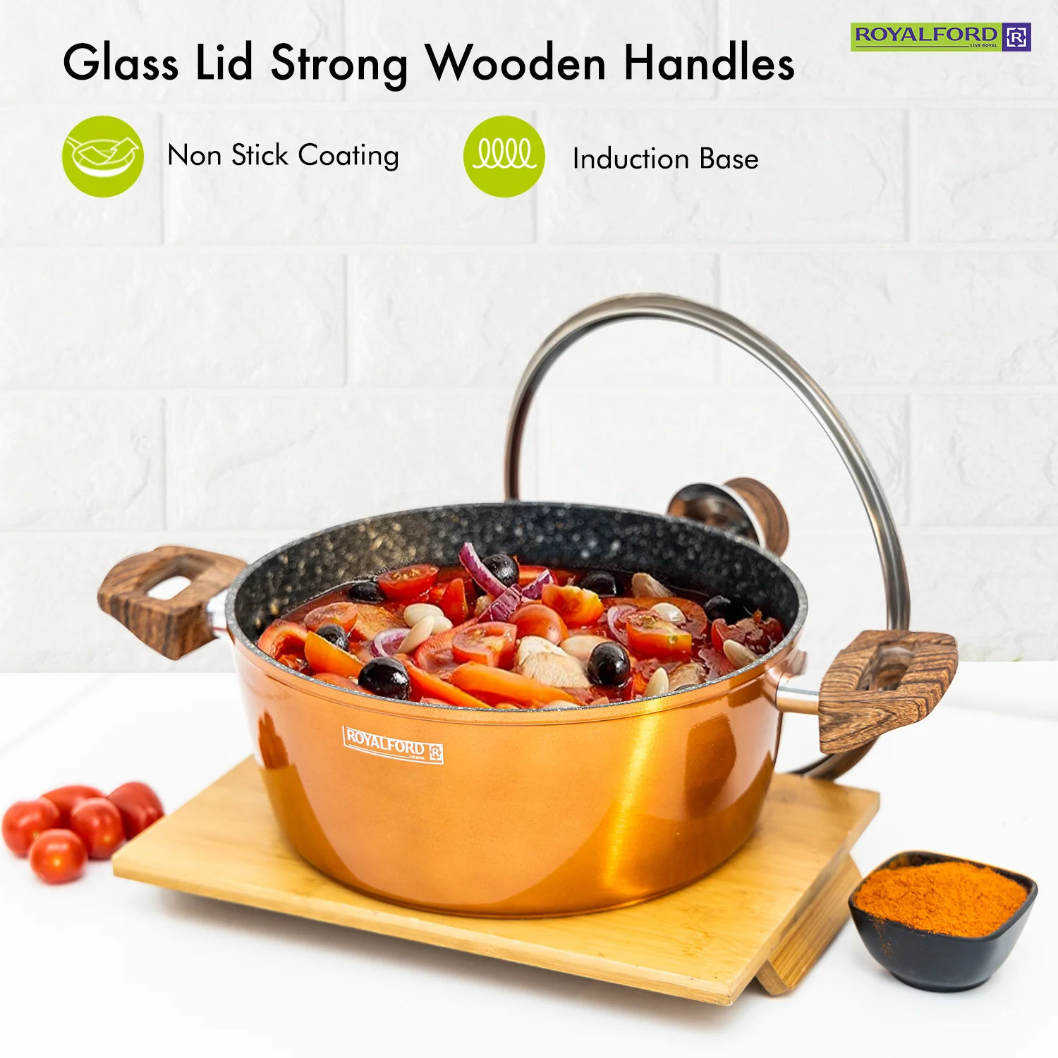 Royalford RF9769 10 Pieces Classic Bronze Granite Coated Cookware Set | Induction Compatible | Forged Aluminium Pots and Pans | 3 Layer Durable Coating Kitchen Set - Image 3