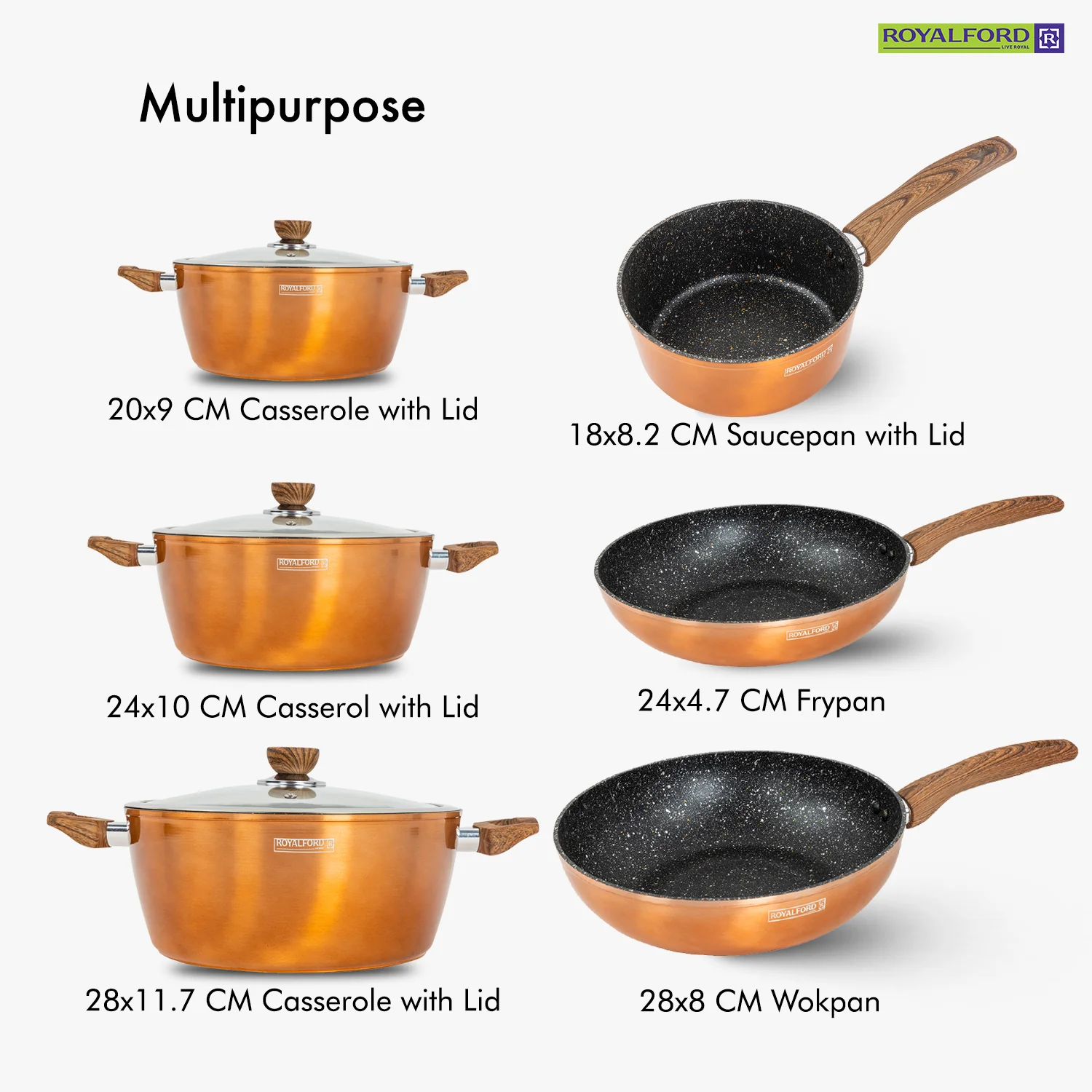 Royalford RF9769 10 Pieces Classic Bronze Granite Coated Cookware Set | Induction Compatible | Forged Aluminium Pots and Pans | 3 Layer Durable Coating Kitchen Set - Image 4