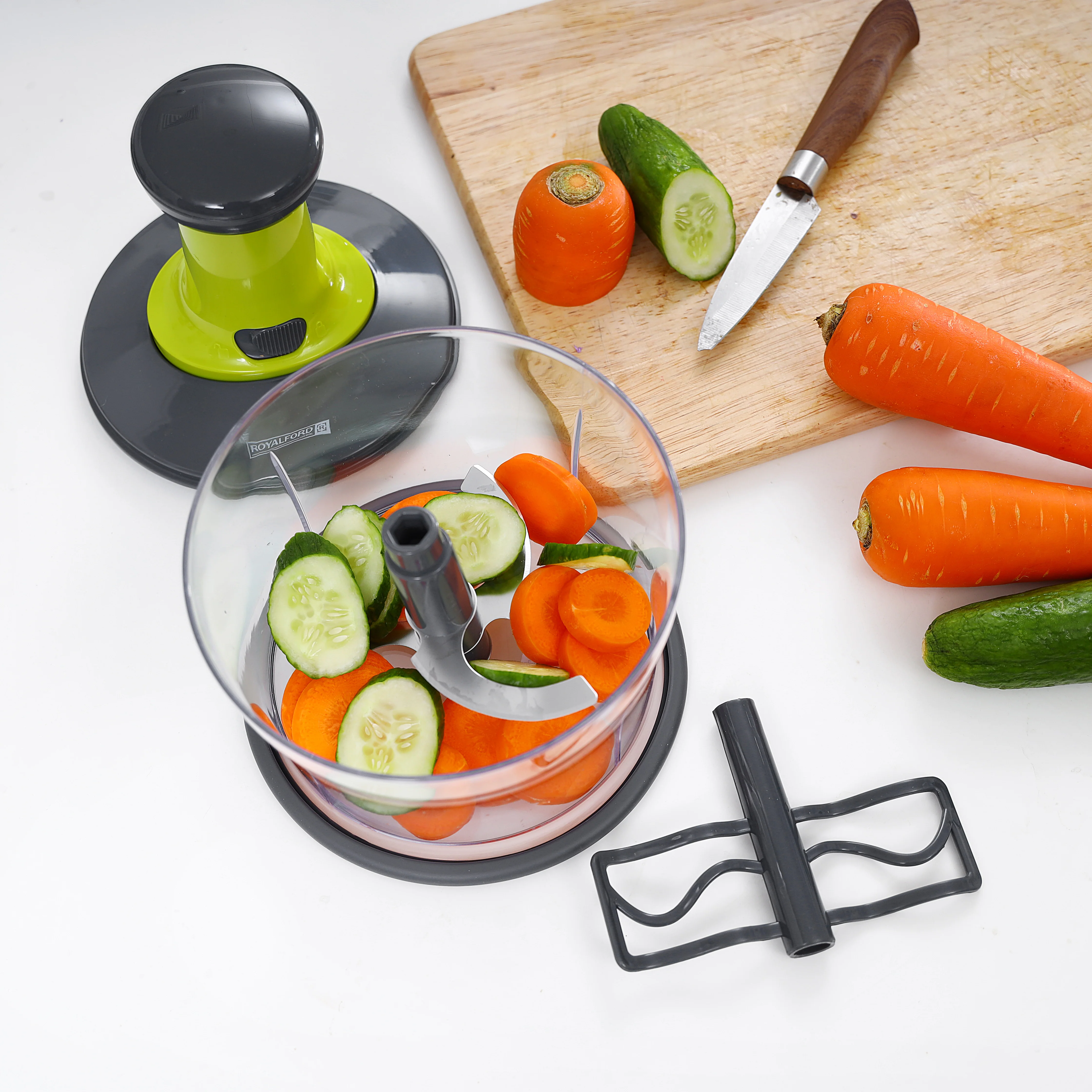 Royalford RF9784 Push-Handle Salad Maker | Multi-Purpose Vegetable Chopper |  Food-Grade Build | Stainless Steel Blades | Anti-Skid Base & Dishwasher Safe Design - Image 3