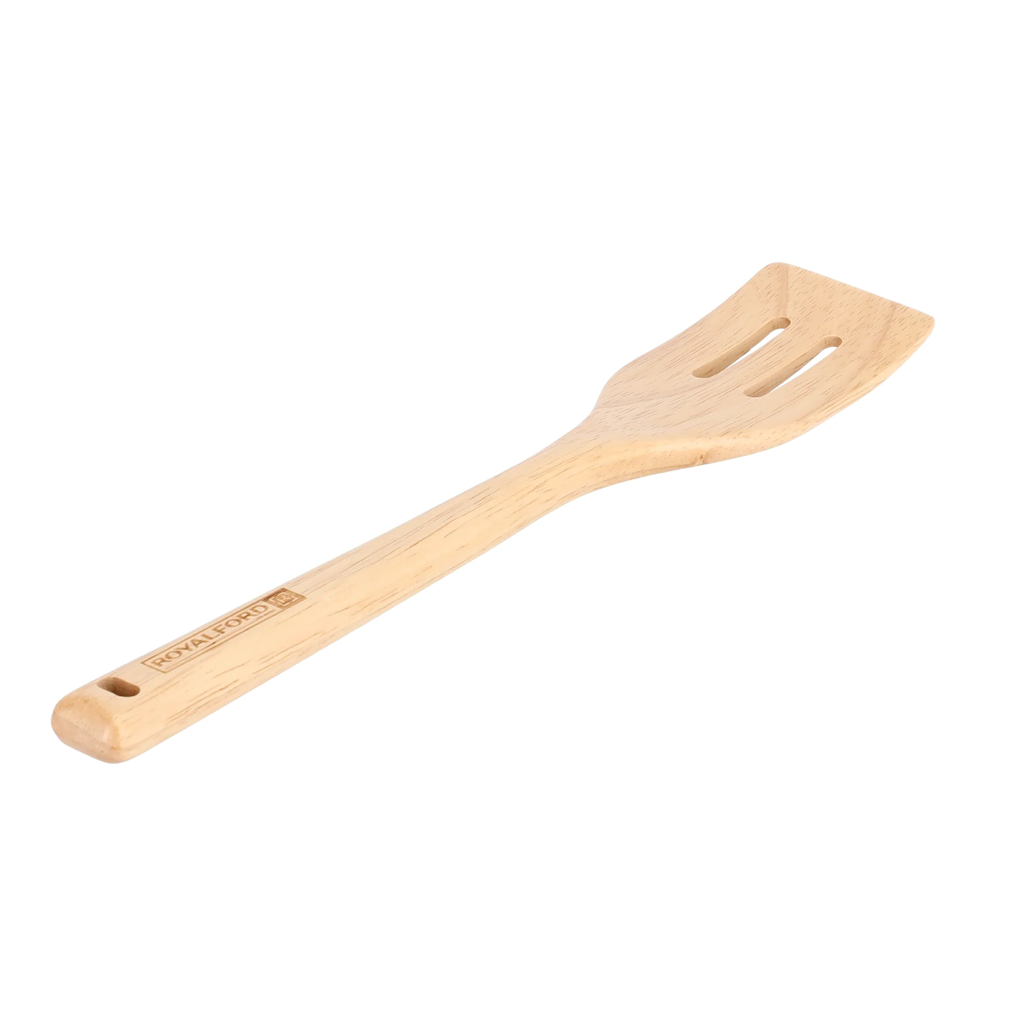 Royalford RF9793 Rubber Wood Slotted Turner | Ergonomic Wooden Spatula for Non Stick Cookware | Dishwasher Safe | Natural Wood Kitchen Tool for Frying and Daily Cooking - Image 2
