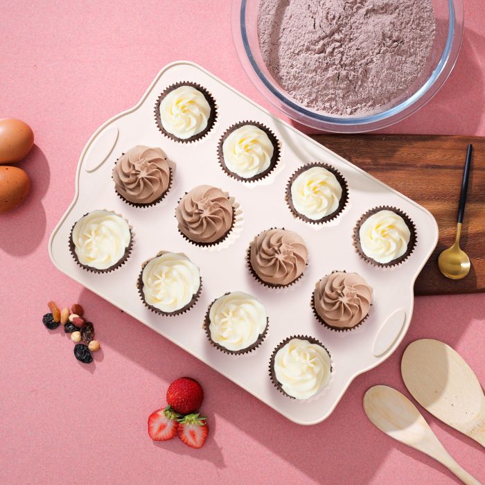 Royalford RF9800 Muffin Pan Beige 12 Cup (34x22 cm) - Cupcake Tray/Baking Pan - Silicone Build, Easy Release Mince Pie/Cupcake Tin - Ideal for Cupcakes Muffin Pie Yorkshire Pudding Baking - Image 4
