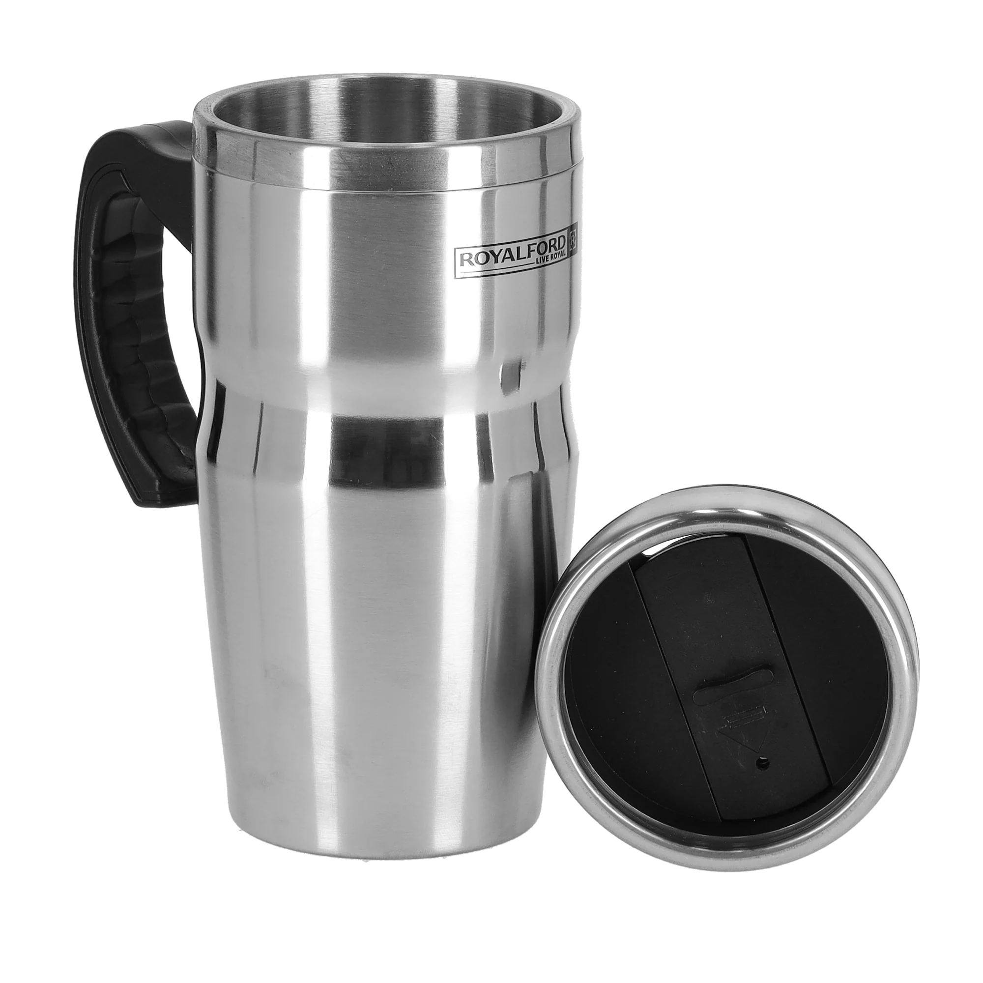 Royalford RF9817 Double Wall Stainless Steel Travel Mug 480ml  | Ergonomic Handle  | BPA Free Insulated Mug for Hot and Cold Beverages, Office, Travel and Daily Use - Image 3