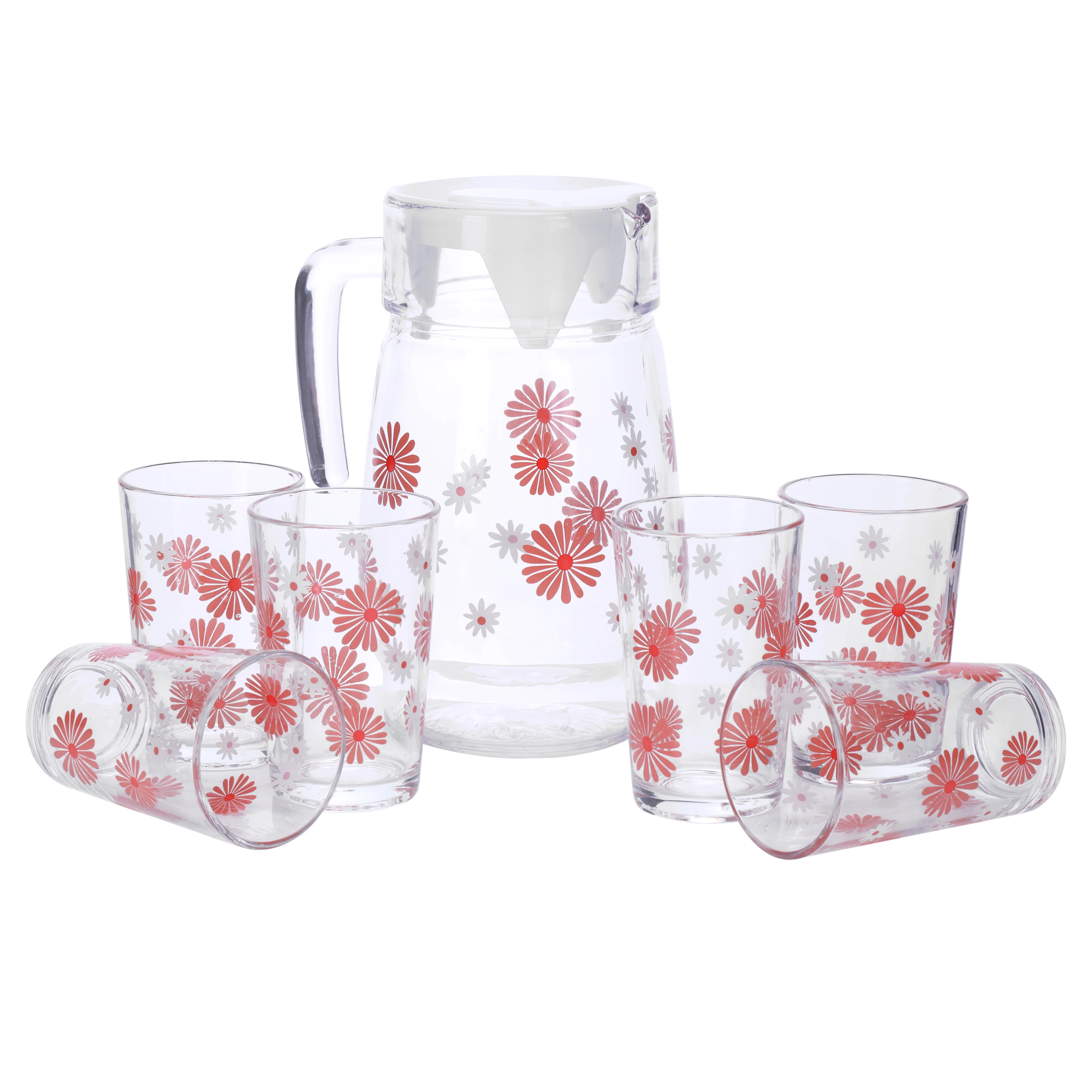 Royalford RF9830 7-Pcs Glass Water Jug & Tumbler Set | Premium-Quality Durable Glassware |1300ml Jug & 6 Printed Tumblers | Removable Lid for Hygienic Use & Easy Cleaning - Image 7