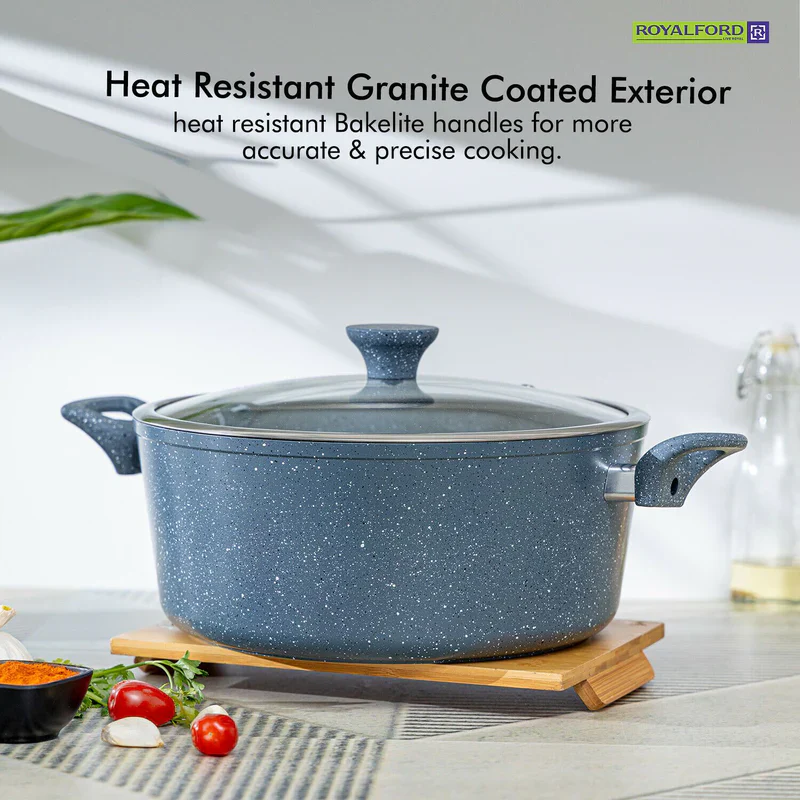 Royalford RF9838GR 10 Pcs Forged Aluminium Cookware Set | Granite Non-Stick | Induction Compatible Base Soft Touch Handles| Tempered Glass Lids for Multi Cooktop Cooking - Image 4