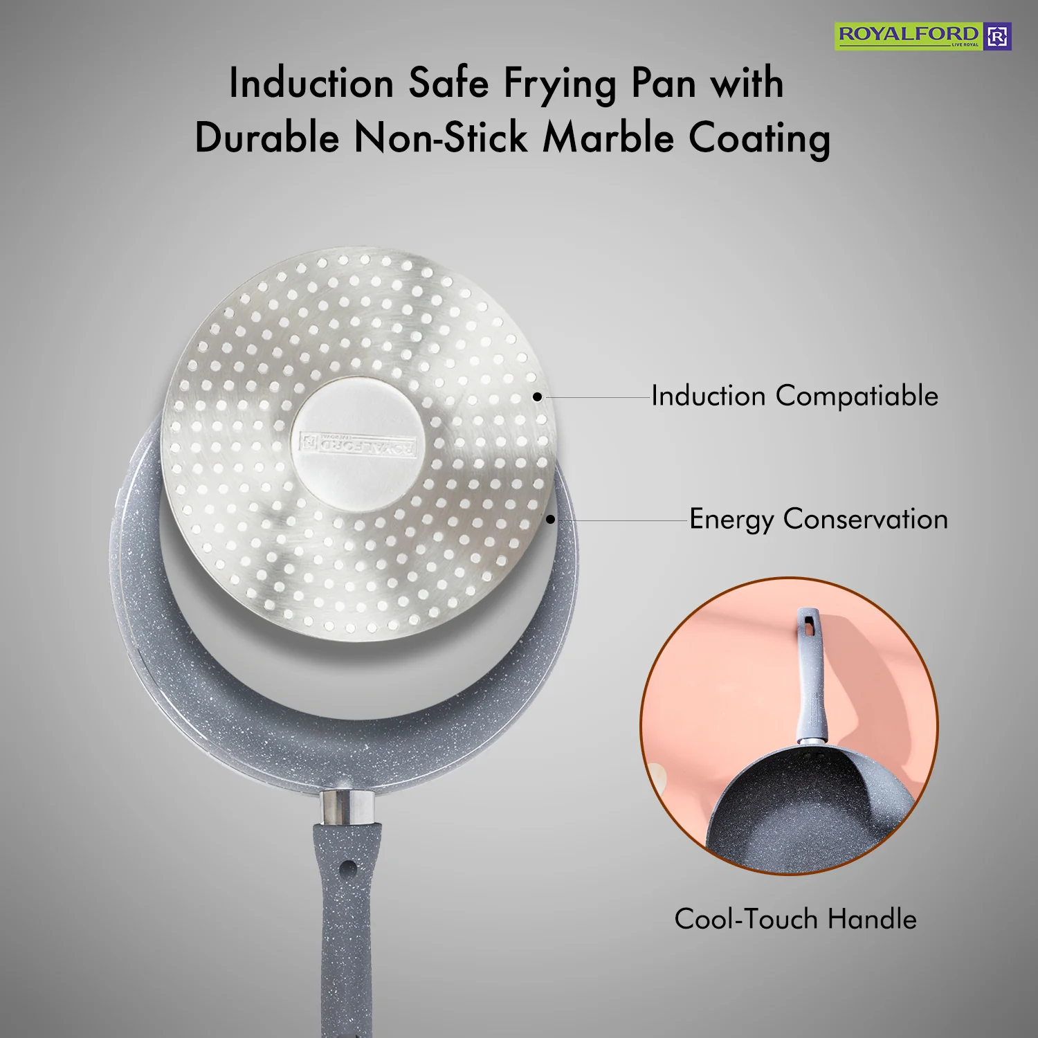 Royalford RF9841BGE 28cm Smart Wokpan|  Marble Coating |  Forged Aluminium Induction Wok featuring 3.8mm Thick Base |  Soft-Touch Handle |  PFOA & PTFE Free Cookware - Image 4