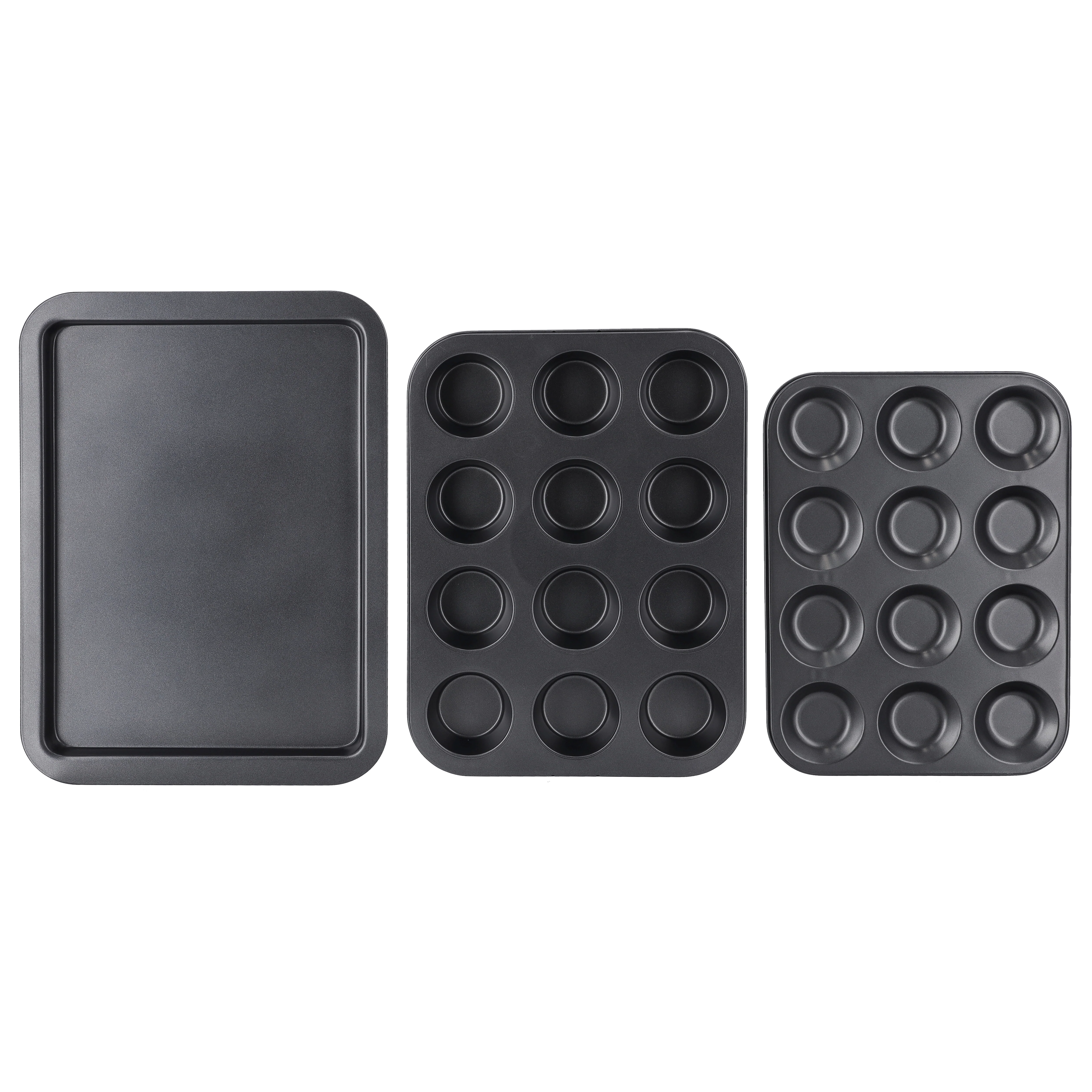 Royalford RF9899 Carbon Steel Baking Set | 3-Piece Non-Stick Cookie Sheet | 12-Cup Muffin Pan & 12-Cup Bun Tin | Oven Safe up to 220°C | Premium Non-Stick Coating