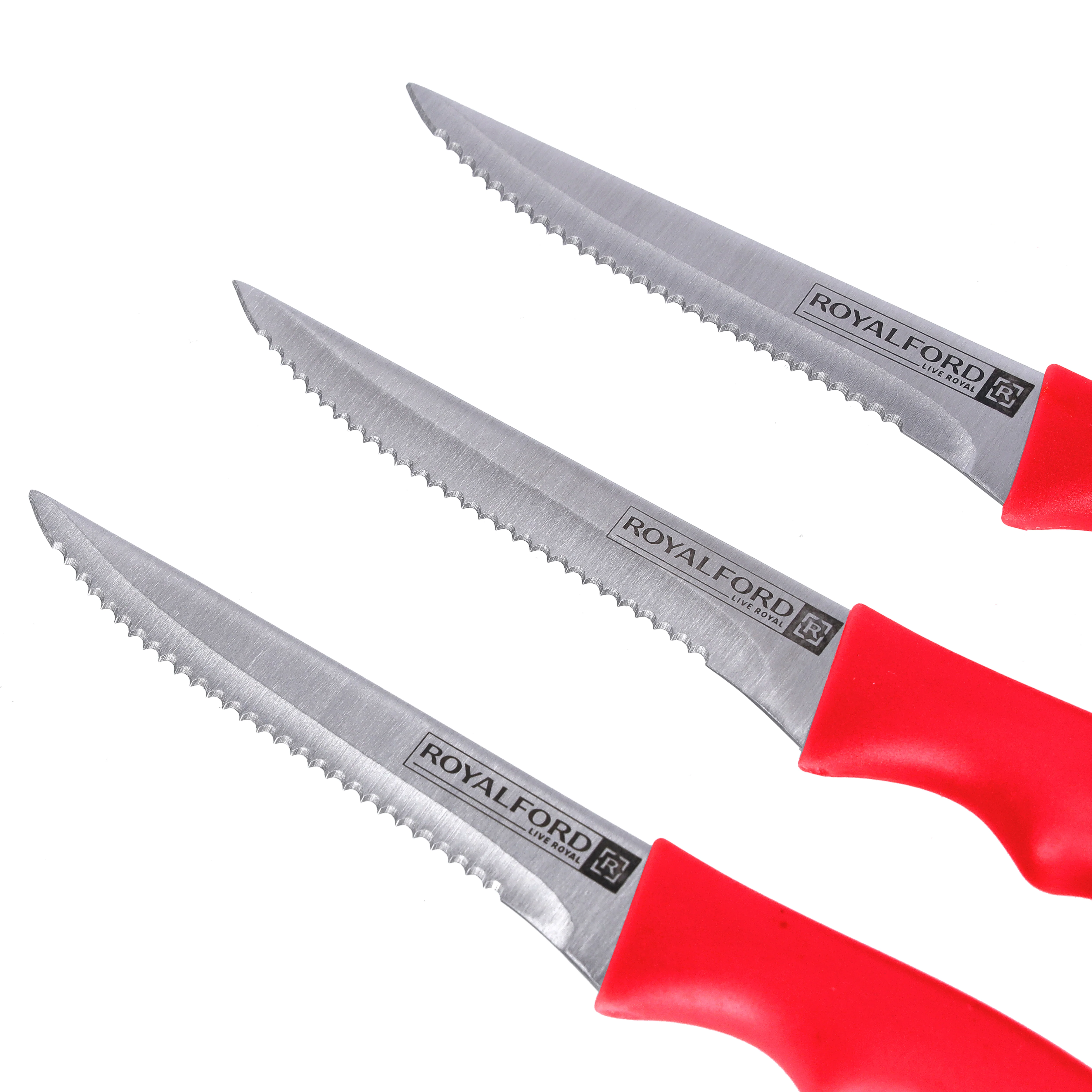 Royalford RF9947RD 3 PCS Steak Knife Set | Sharp Serrated Stainless Steel Blades| Comfortable Non-Slip Grip Handle| Durable & Elegant Cutlery for Effortless Meat Slicing - Image 4