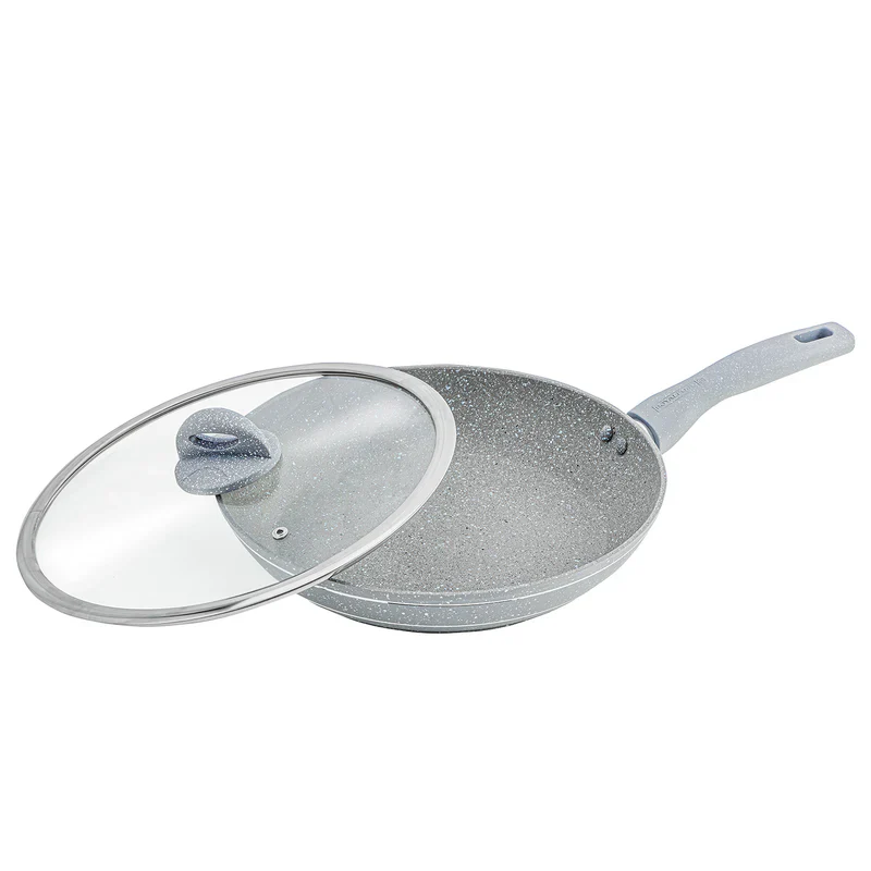 Royalford RF9951 Smart Granite Series Frypan | 5-Layer Non-Stick Coating| Forged Aluminium Body| Tempered Glass Lid & Induction Compatible Thick Base Cooking Pan