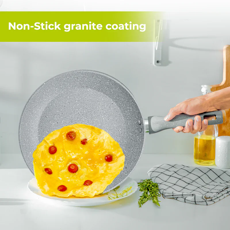 Royalford RF9951 Smart Granite Series Frypan | 5-Layer Non-Stick Coating| Forged Aluminium Body| Tempered Glass Lid & Induction Compatible Thick Base Cooking Pan - Image 3