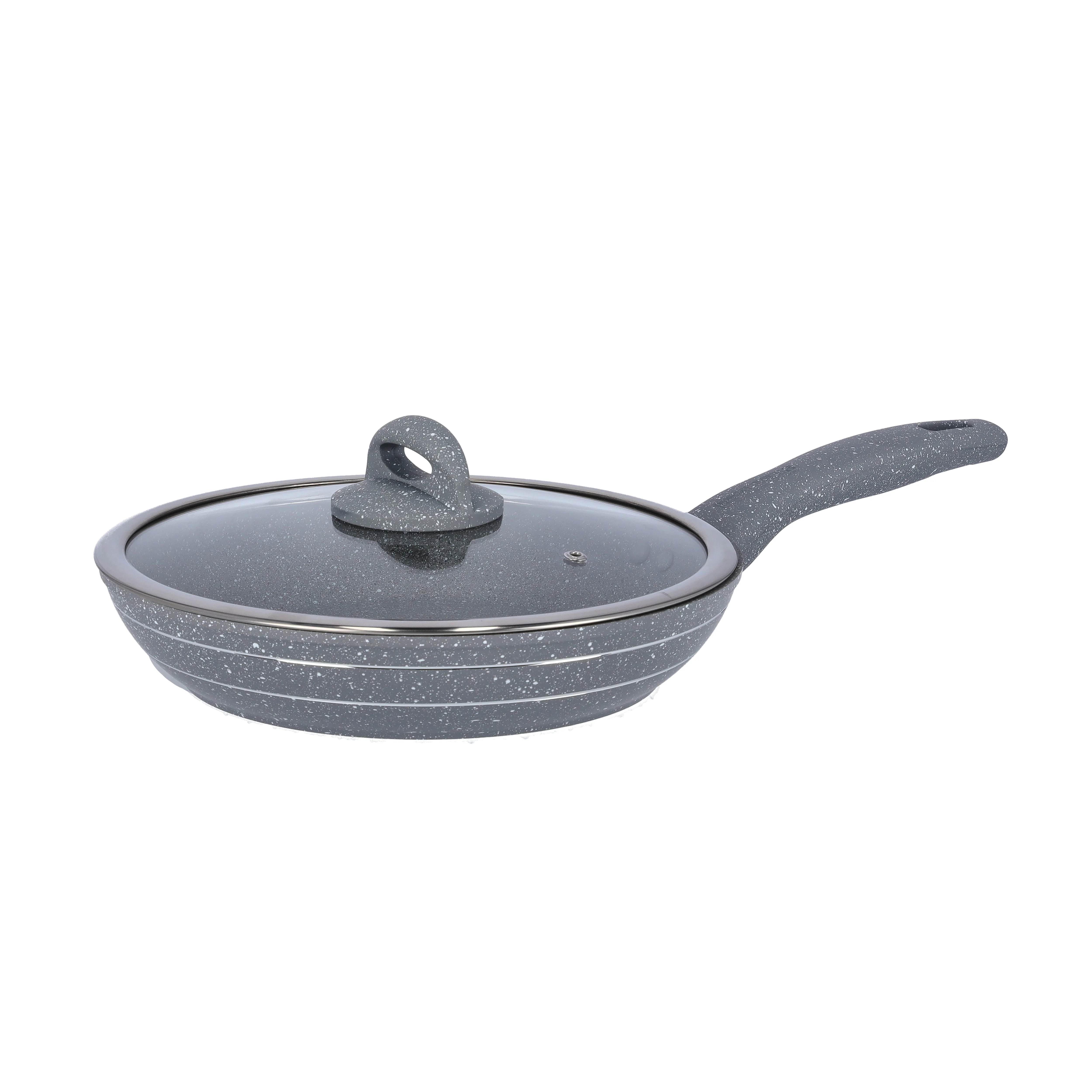 Royalford RF9953 Smart Granite Fry Pan 26cm | 5 Layer Granite Non-Stick Induction Cookware | Forged Aluminium Body | Soft Touch Handle and Tempered Glass Lid