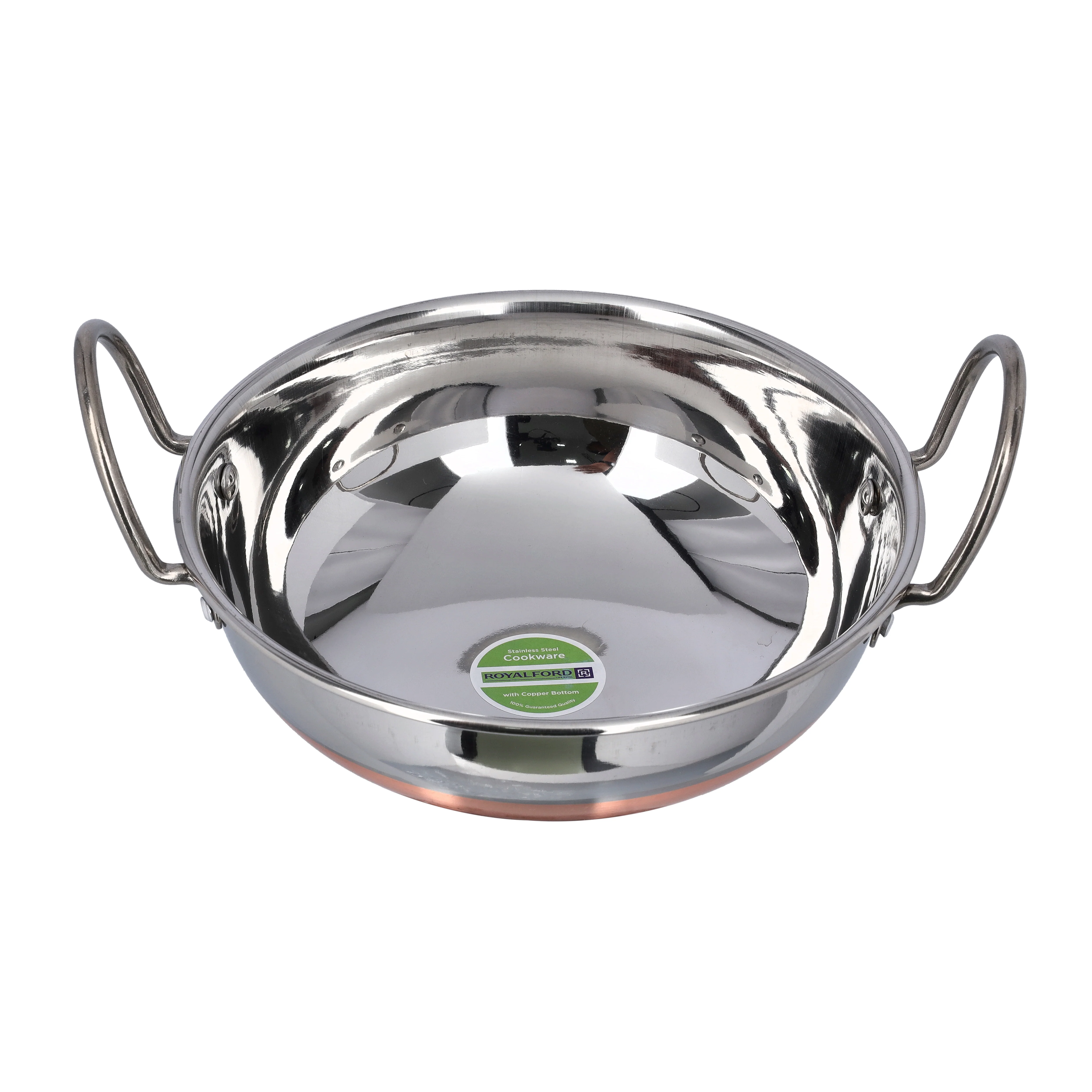 Royalford RF9973  Stainless Steel Kadai with Copper Bottom | 21cm Size | Cooking Kadai with Fast Heating Design | Durable SS Handles for Reliable Traditional Use - Image 2
