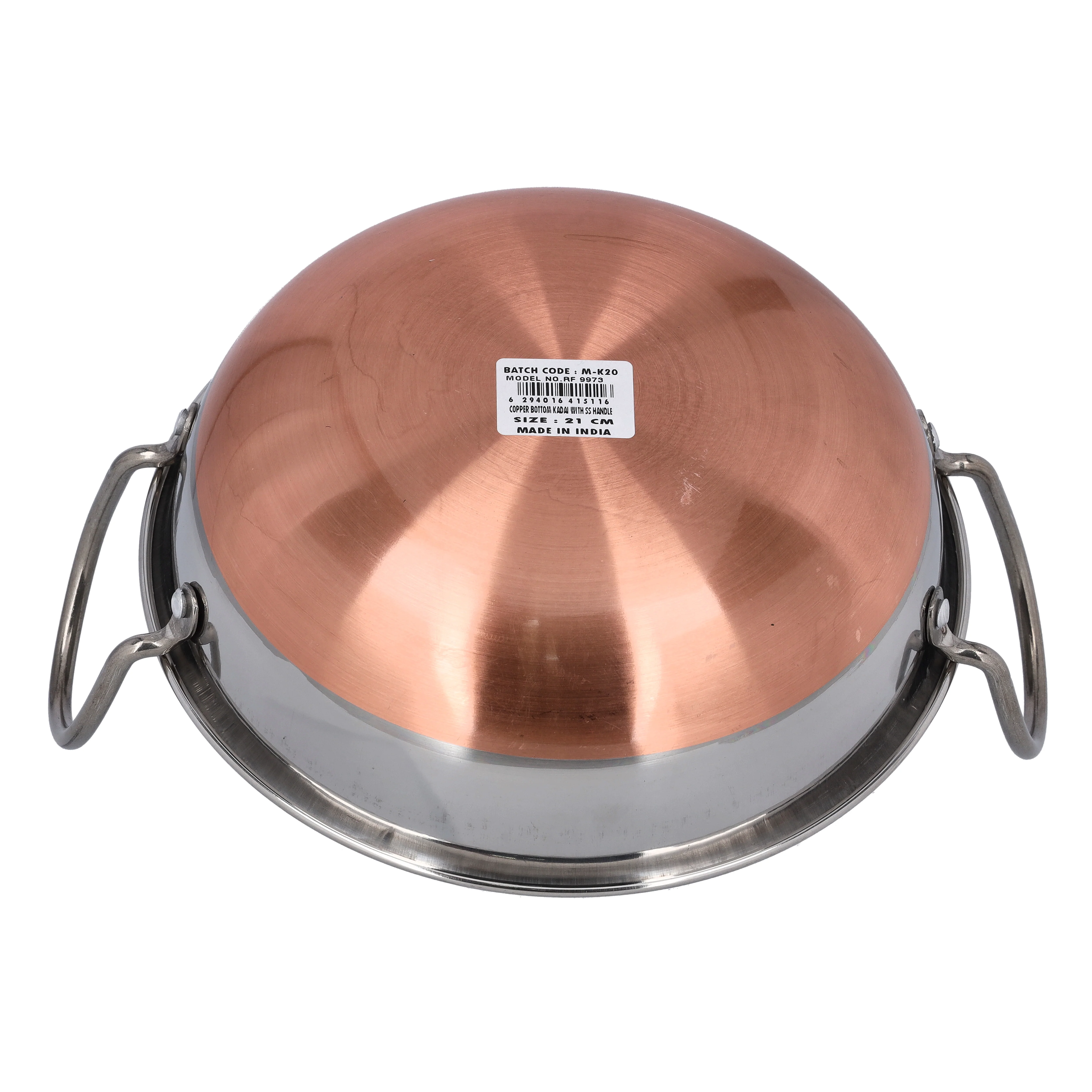 Royalford RF9973  Stainless Steel Kadai with Copper Bottom | 21cm Size | Cooking Kadai with Fast Heating Design | Durable SS Handles for Reliable Traditional Use - Image 3
