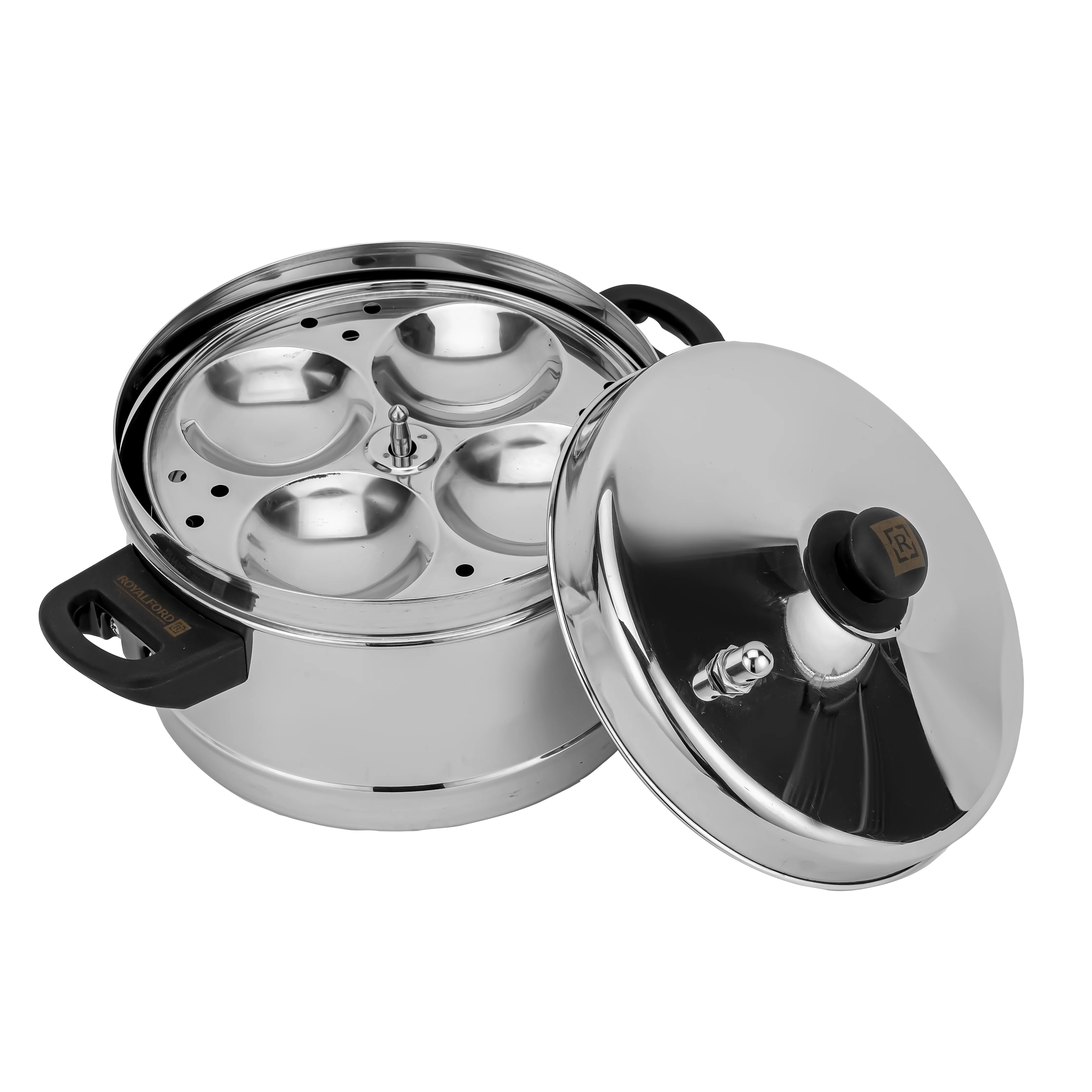 Royalford RF9977 Stainless Steel Idly Cooker | 4 Racks Makes 16 Idlis | Mini Hole Mechanism| Induction Compatible | Heat-Resistant Handles | Mirror-Finish Body - Image 3