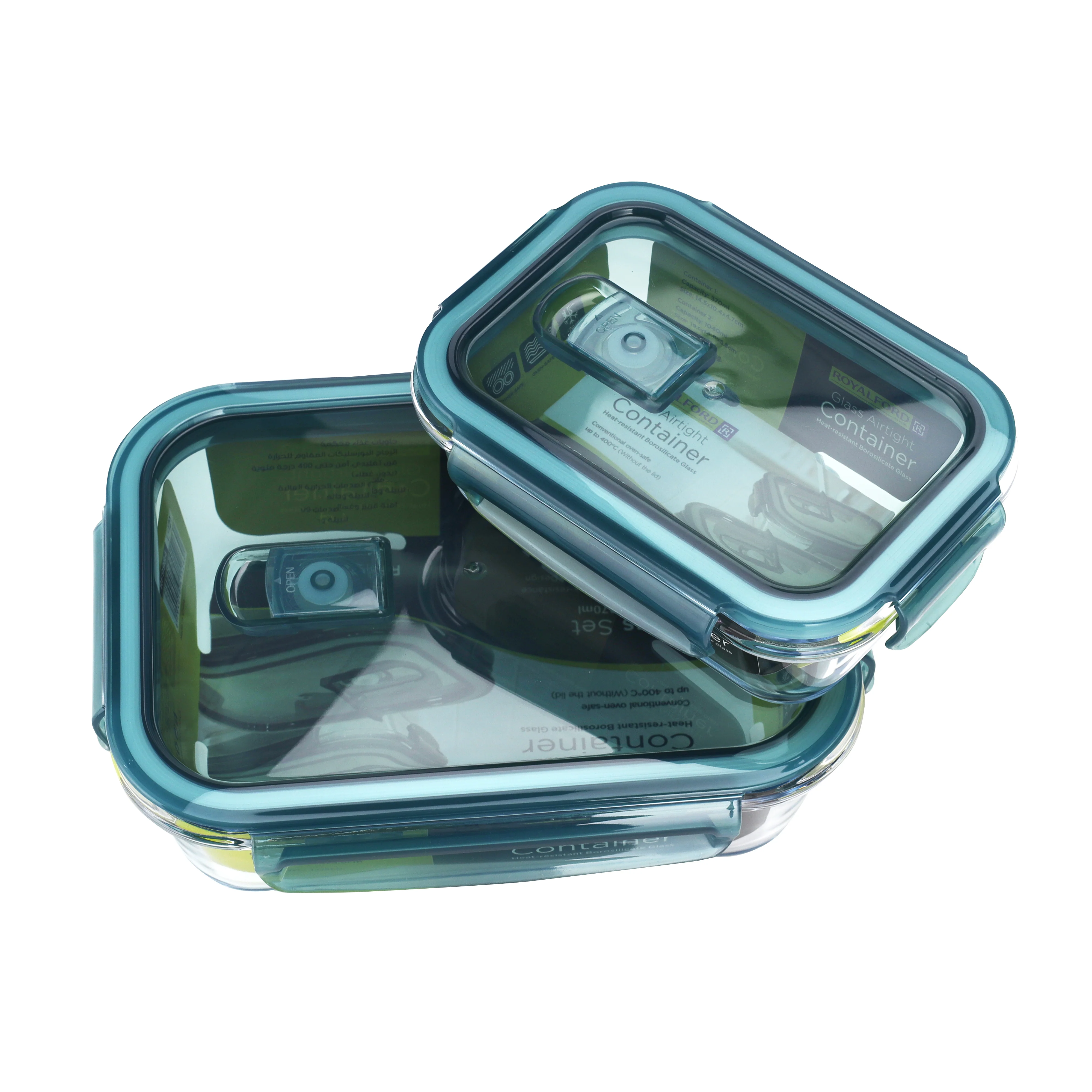 Royalford RF9984 Glass Airtight Food Container 2 Pcs Set | 1000ml & 400ml Heat Resistant Borosilicate Glass with Secure Lids | Dishwasher Safe Kitchen Storage Containers - Image 3