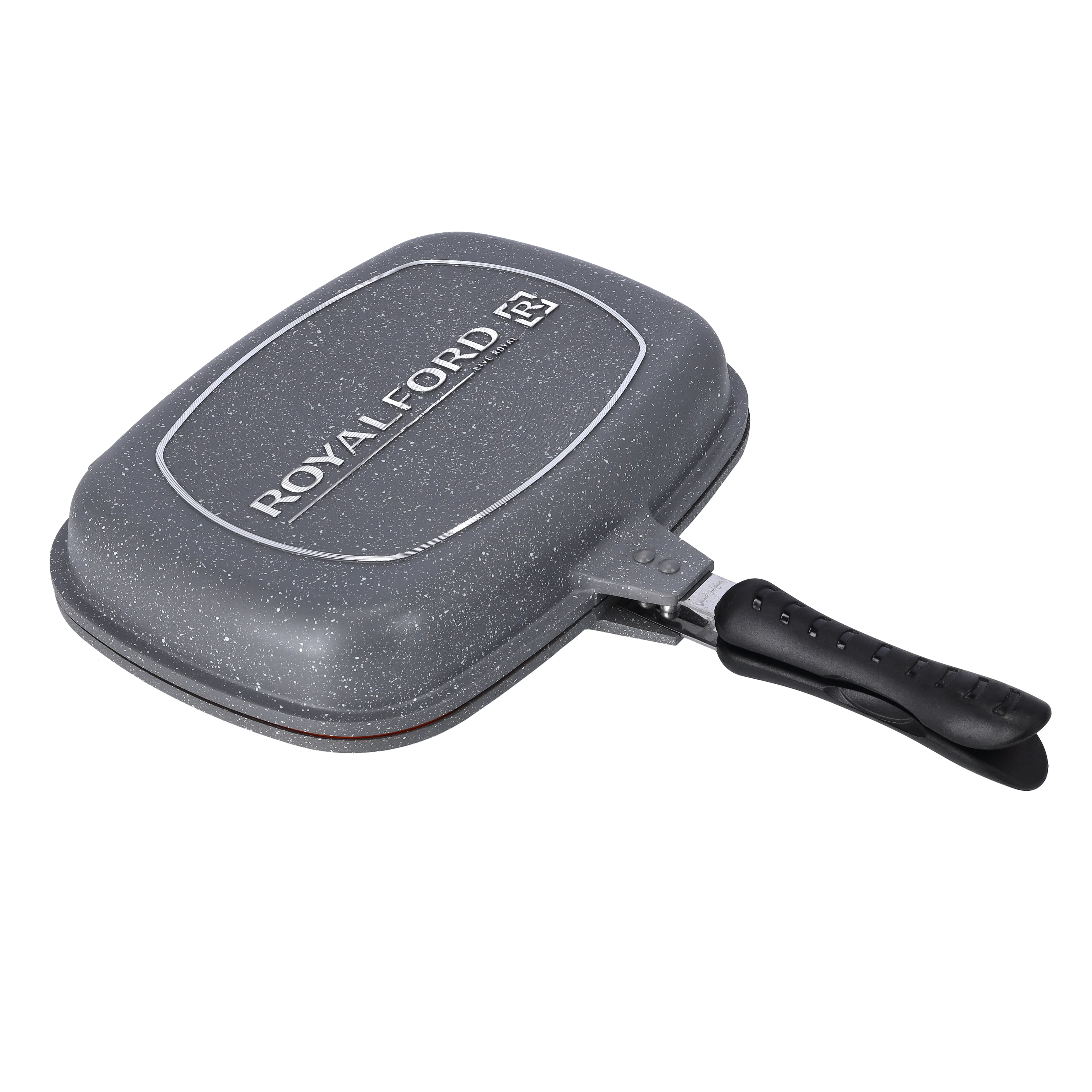 Royalford RF9999 Double Grill Pan 32cm | Smart Granite Series Die Cast Aluminium Non Stick Grill Pan | Durable Granite Coating | Magnet Lock Handles | Two Sided Cooking - Image 2